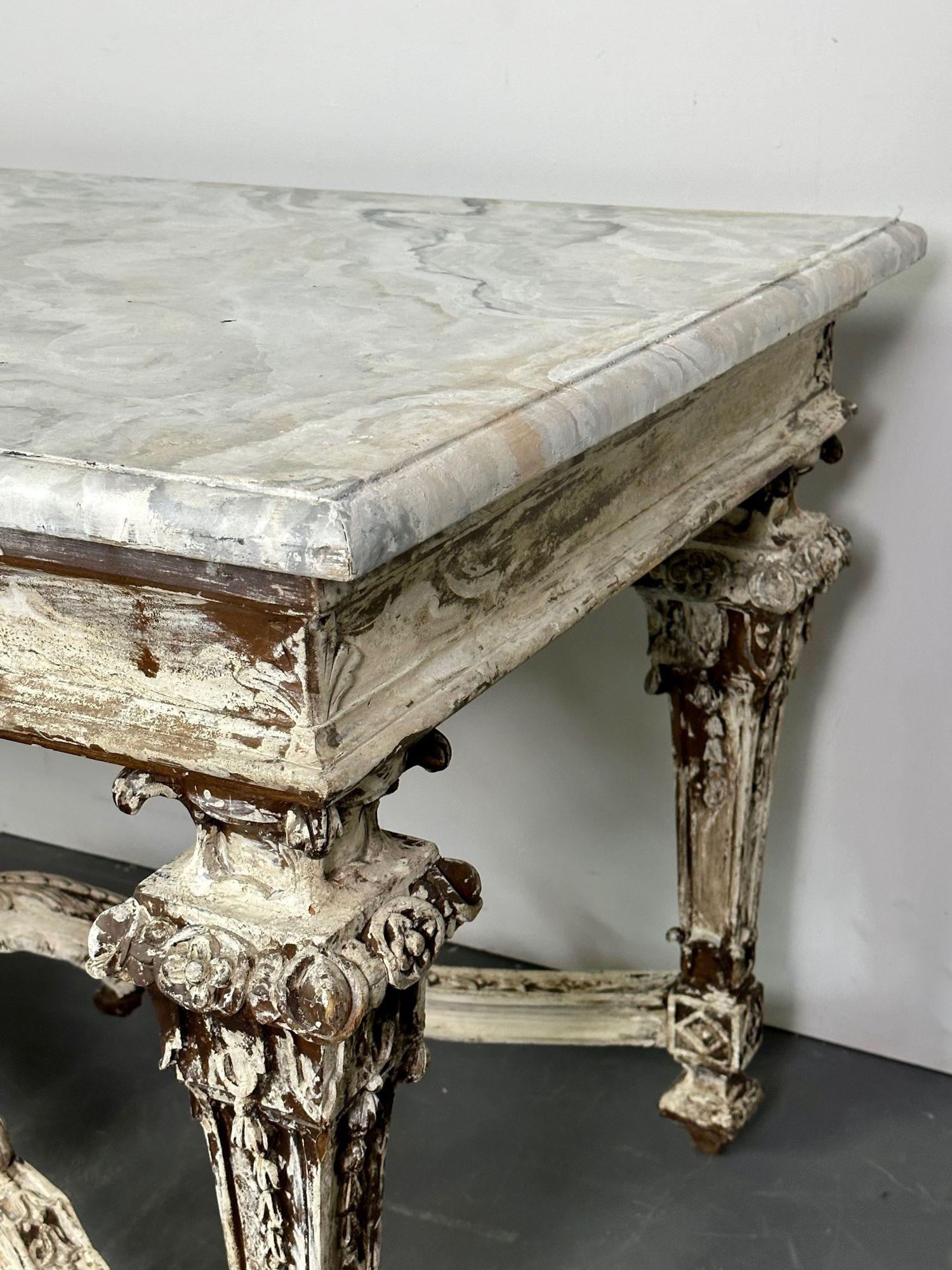 Italian Faux Marble Top Centre or Dining Table, Gustavian, Paint Distressed For Sale 8