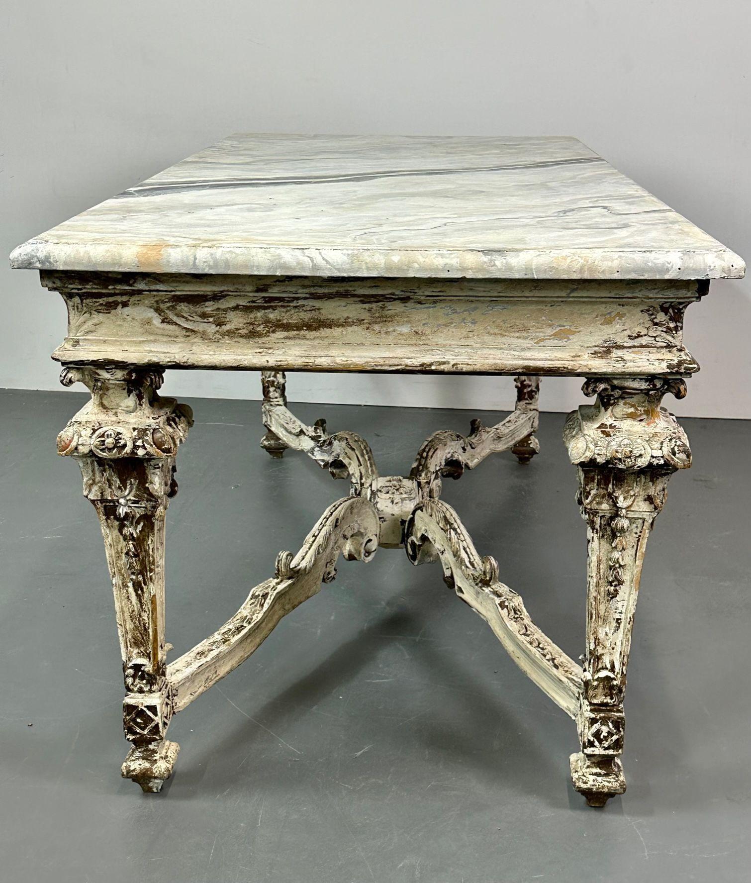 Italian Faux Marble Top Centre or Dining Table, Gustavian, Paint Distressed For Sale 11