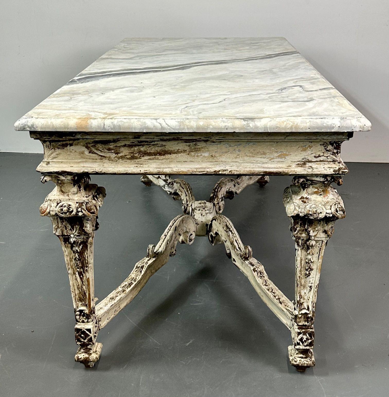 Italian Faux Marble Top Centre or Dining Table, Gustavian, Paint Distressed For Sale 13