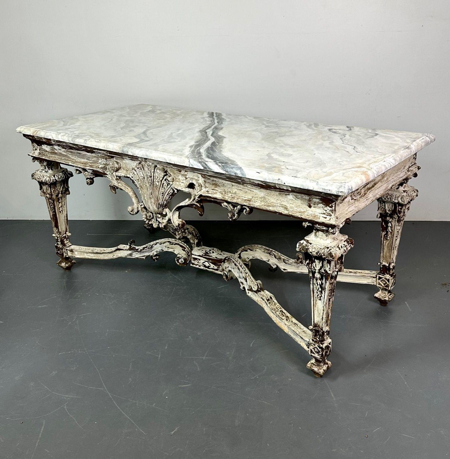 Italian Faux Marble Top Centre or Dining Table, Gustavian, Paint Distressed In Good Condition For Sale In Stamford, CT