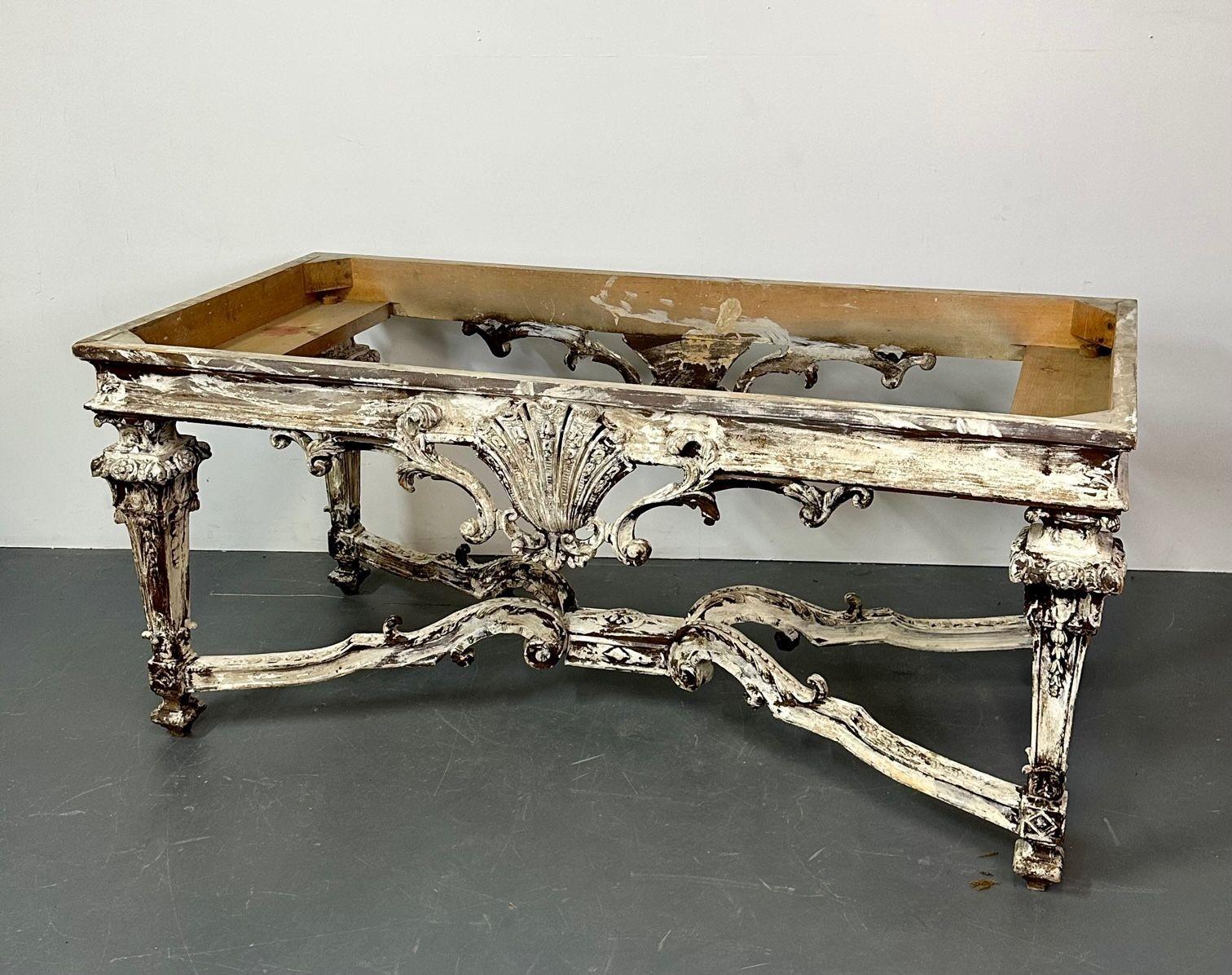 Wood Italian Faux Marble Top Centre or Dining Table, Gustavian, Paint Distressed For Sale