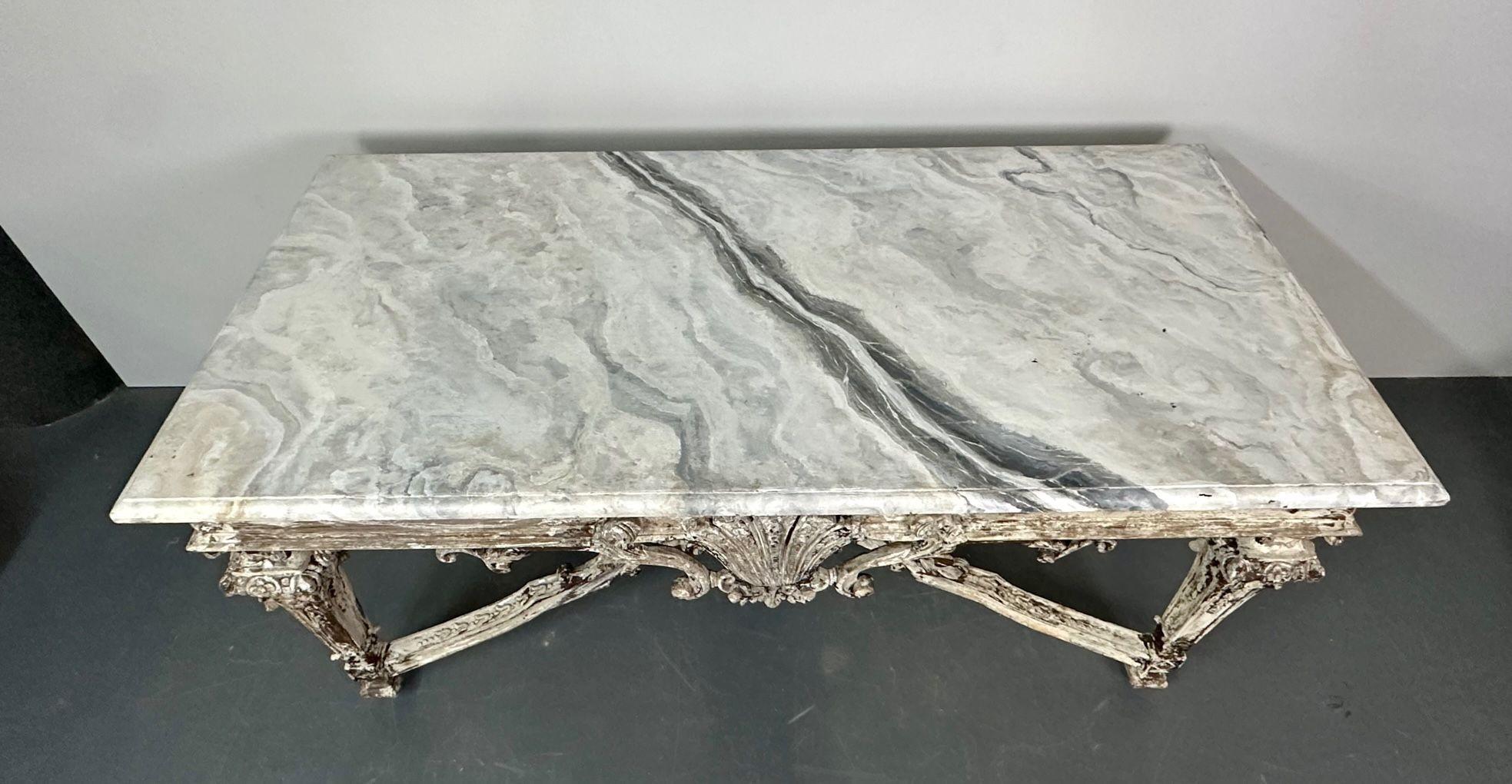 Italian Faux Marble Top Centre or Dining Table, Gustavian, Paint Distressed For Sale 3