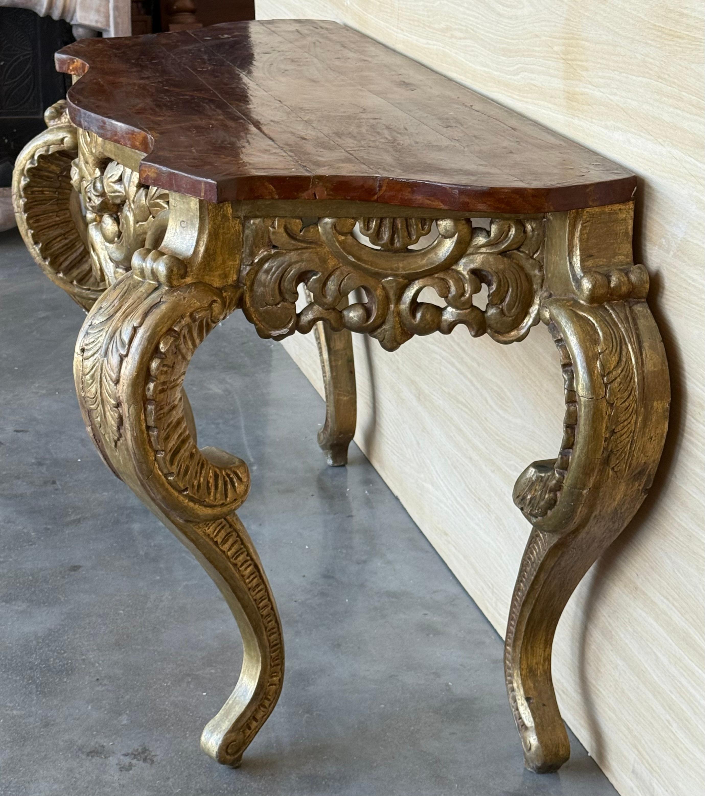 Italian Faux Marbleized Gilt Acanthus and Berry Console, Circa 1820 For Sale 5
