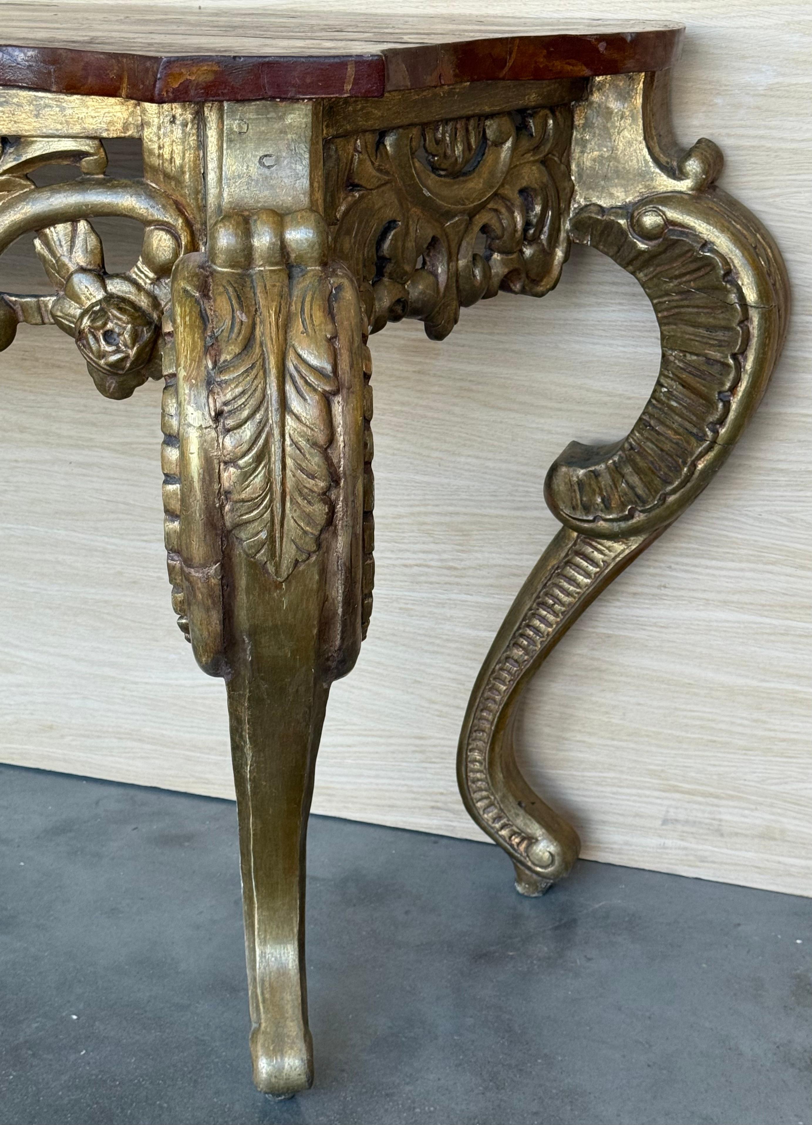 Italian Faux Marbleized Gilt Acanthus and Berry Console, Circa 1820 For Sale 7