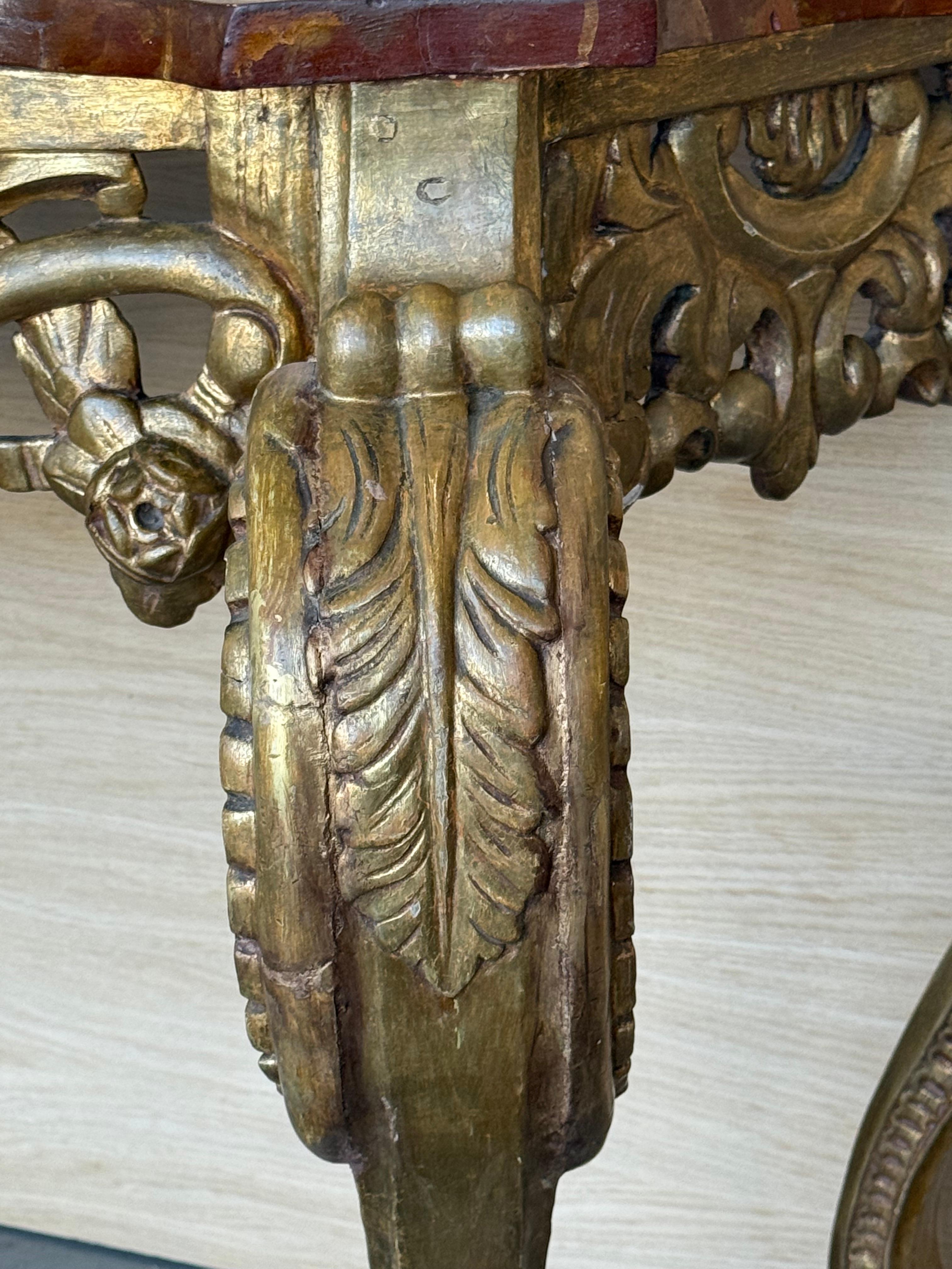 Italian Faux Marbleized Gilt Acanthus and Berry Console, Circa 1820 For Sale 8