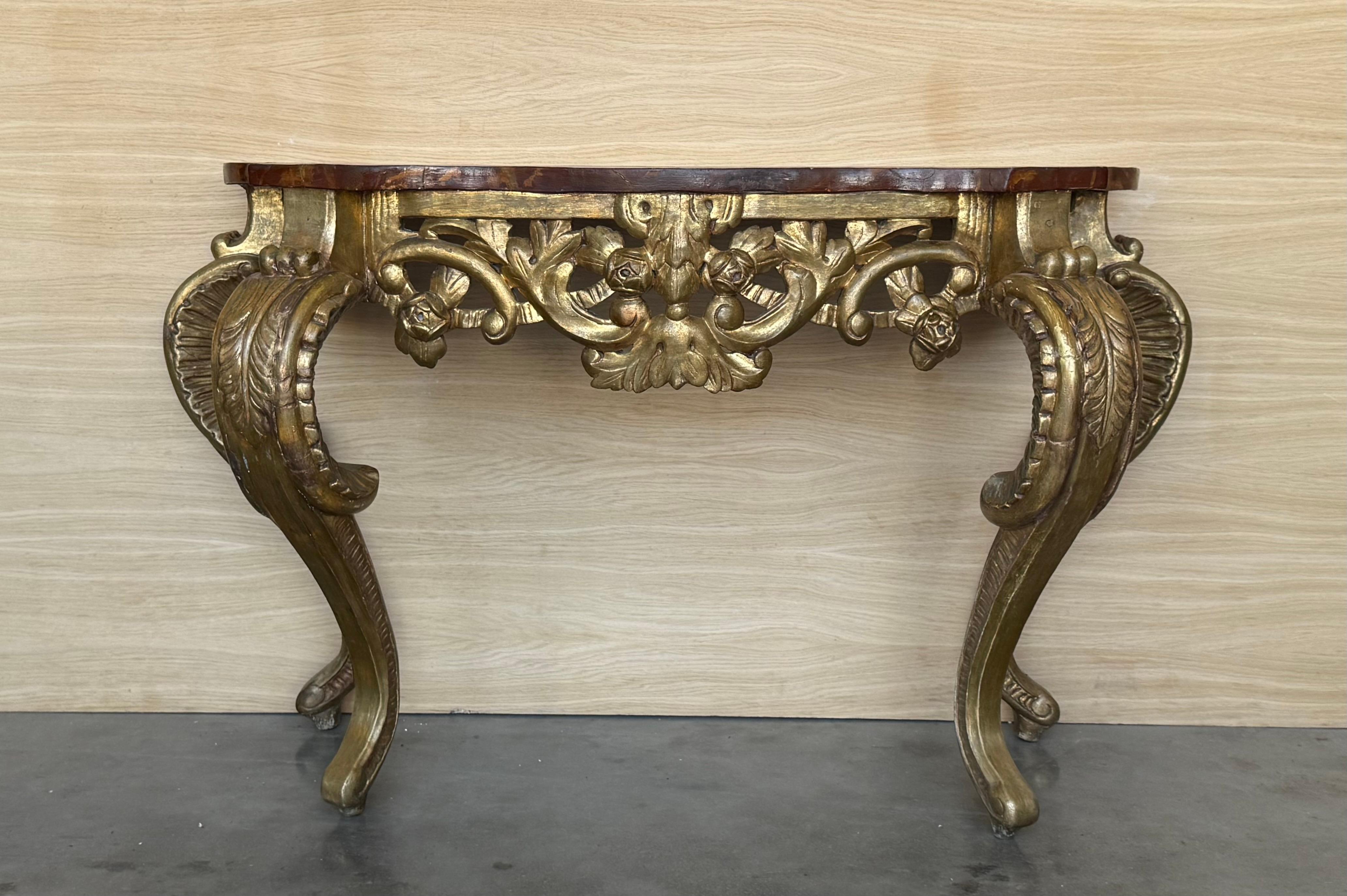Baroque Italian Faux Marbleized Gilt Acanthus and Berry Console, Circa 1820 For Sale
