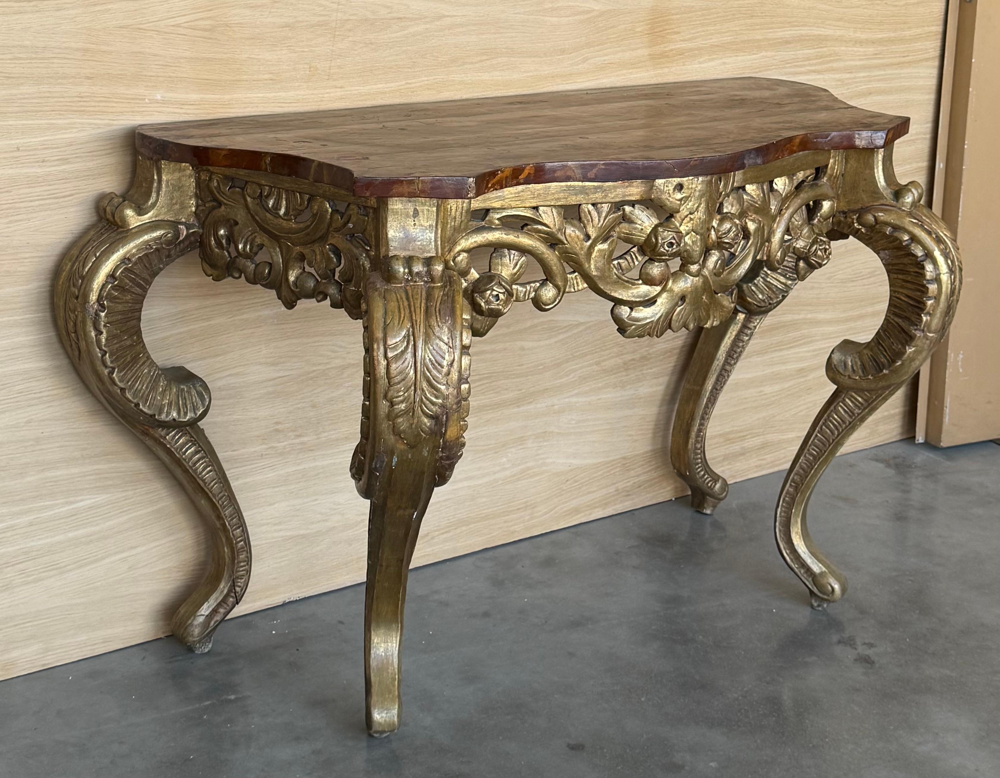 19th Century Italian Faux Marbleized Gilt Acanthus and Berry Console, Circa 1820 For Sale