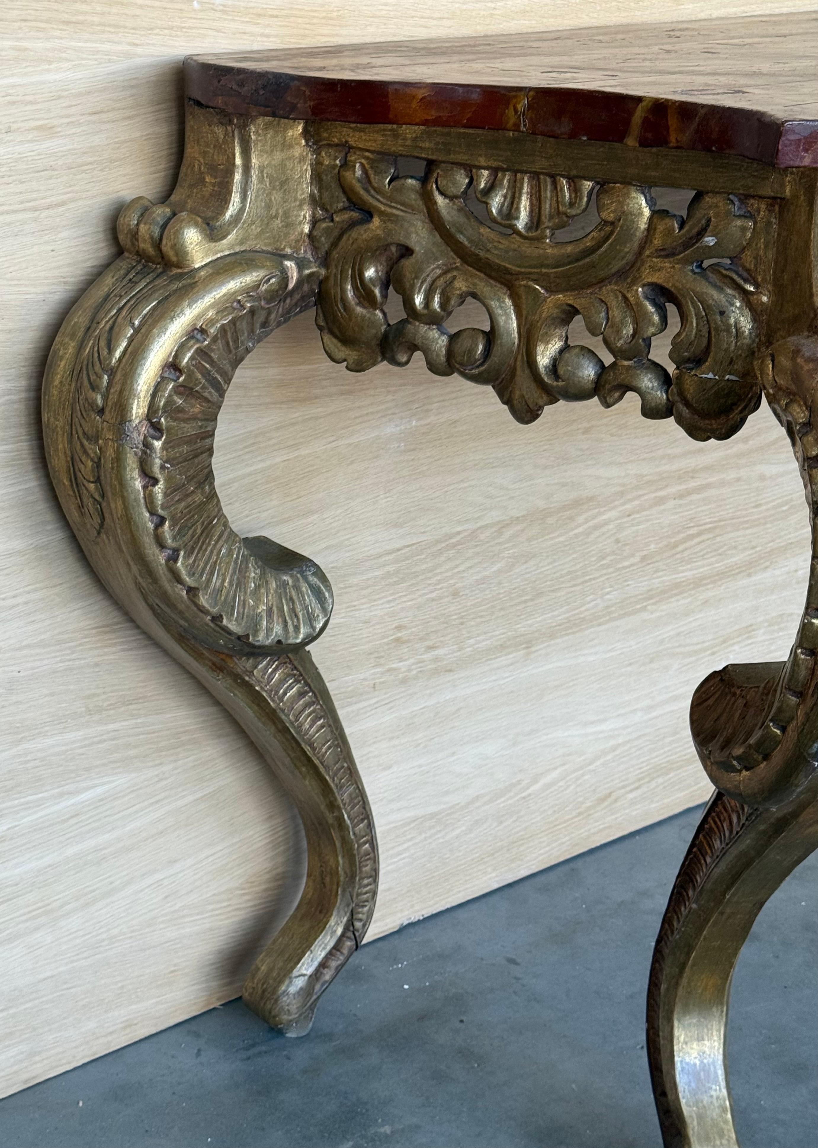 Italian Faux Marbleized Gilt Acanthus and Berry Console, Circa 1820 For Sale 1