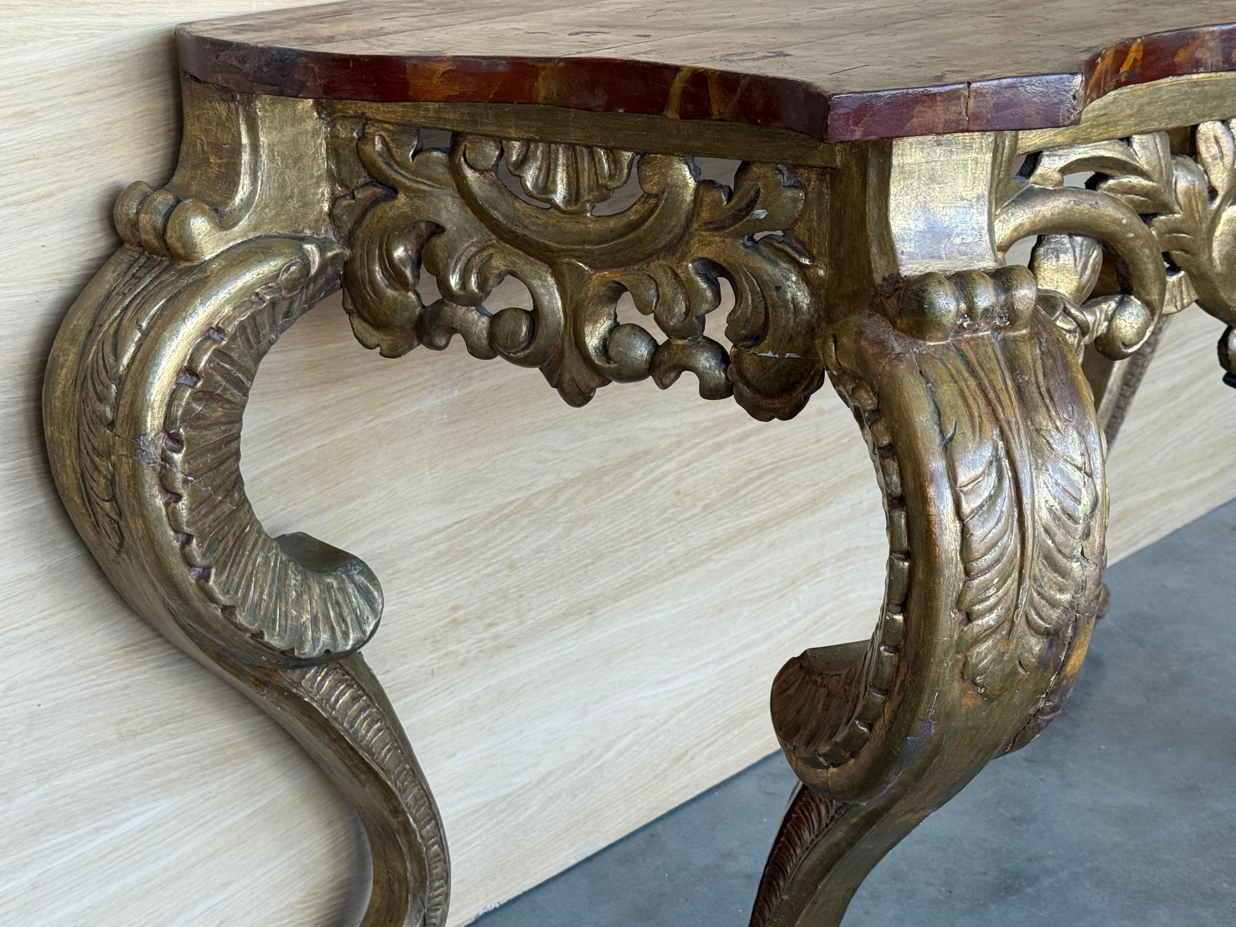 Italian Faux Marbleized Gilt Acanthus and Berry Console, Circa 1820 For Sale 2