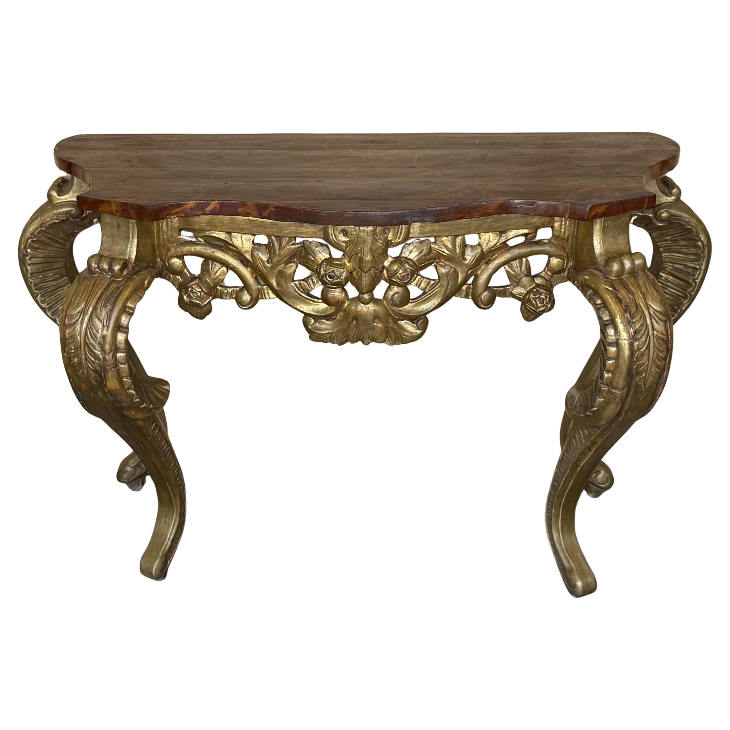 Italian Faux Marbleized Gilt Acanthus and Berry Console, Circa 1820 For Sale