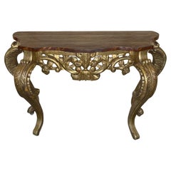 Italian Faux Marbleized Gilt Acanthus and Berry Console, Circa 1820