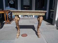Italian Faux Marbleized Gilt Acanthus and Berry Wall Mounted Console, Circa 1820