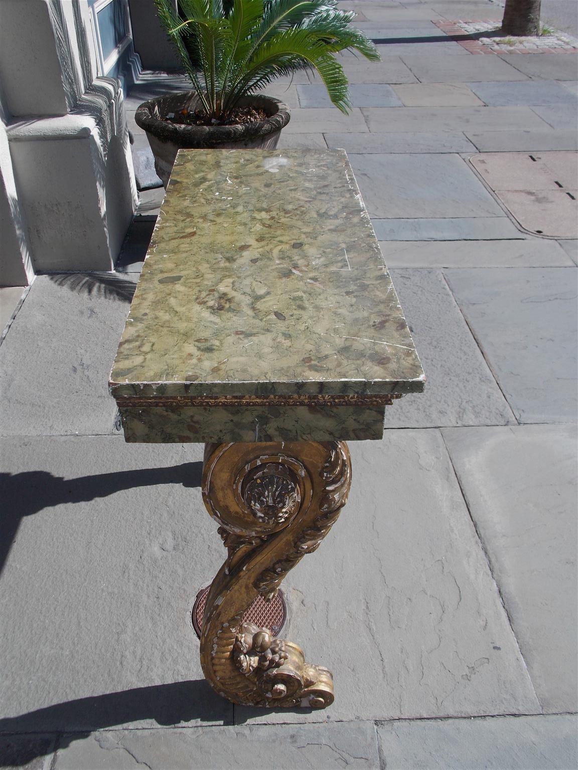 Italian Faux Marbleized Gilt Acanthus and Berry Wall Mounted Console, Circa 1820 For Sale 1