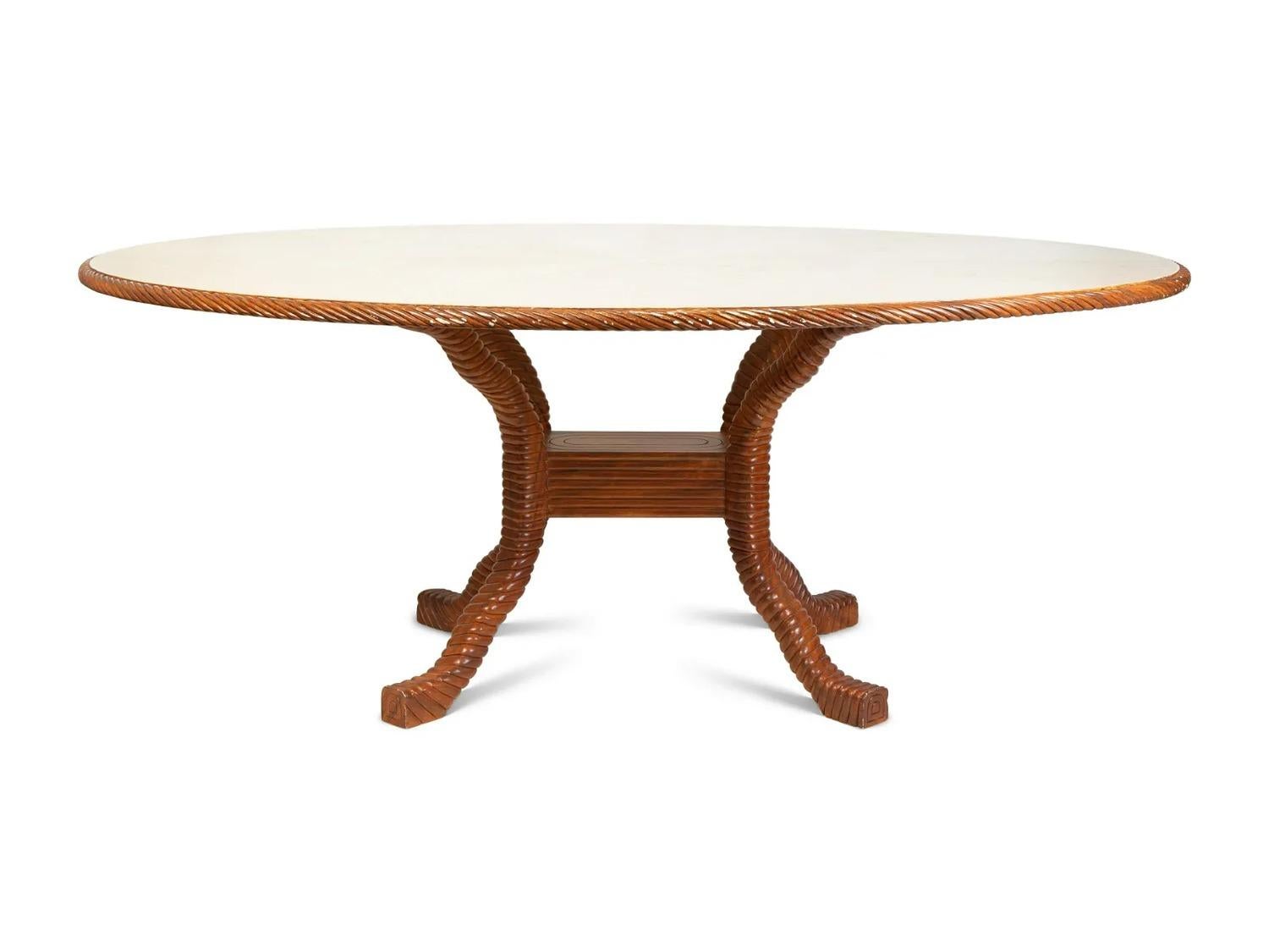 Unknown Italian Faux-Painted and Rope Carved Dining Table For Sale