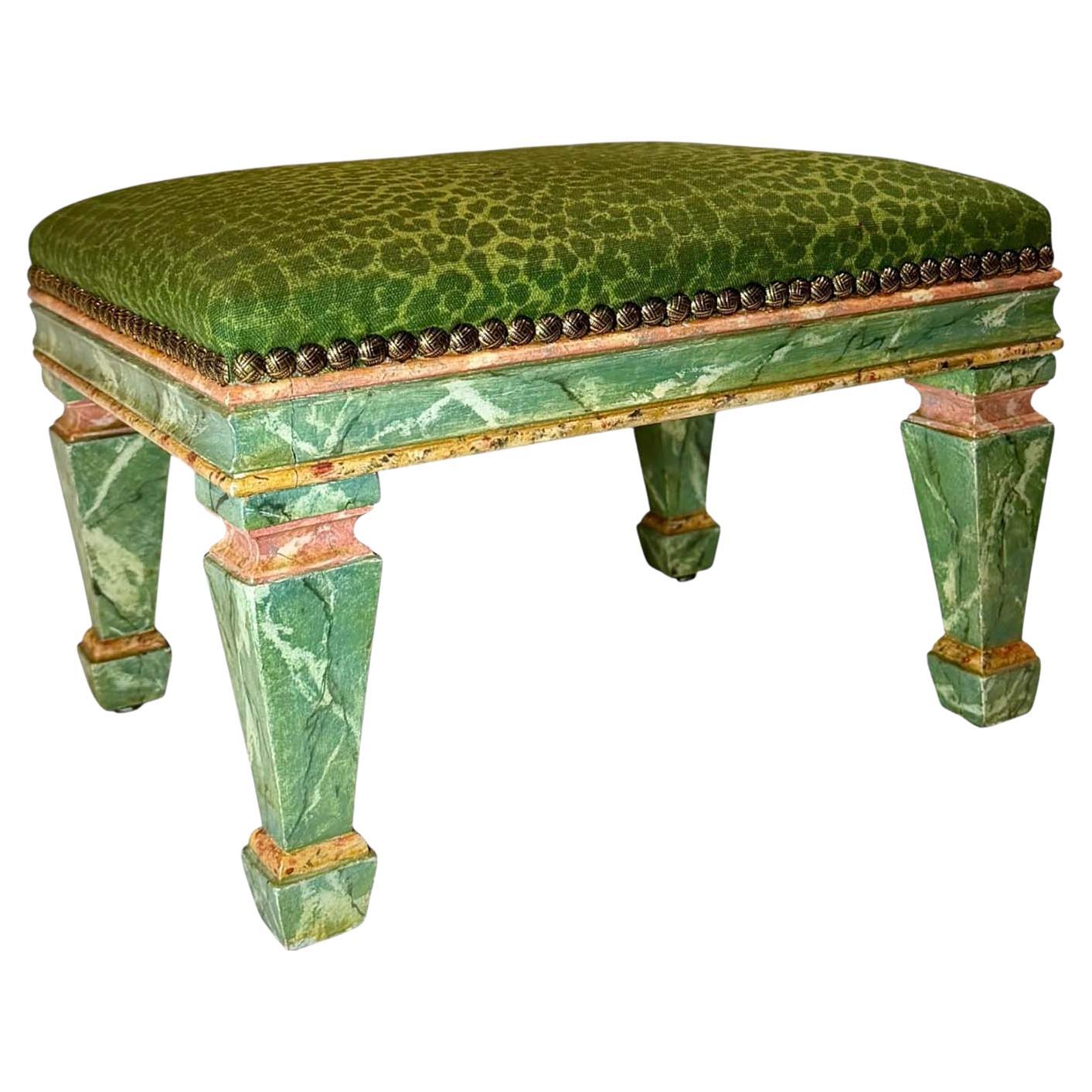 Italian Faux Painted Bench With Scalamandré For Sale