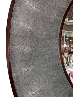 Italian Faux Shagreen & Walnut Concave Round Mirror, Late 20th Century.