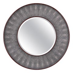 Italian Faux Shagreen & Walnut Concave Round Mirror, Late 20th Century.