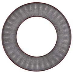 Italian Faux Shagreen & Walnut Concave Round Mirror, Late 20th Century.