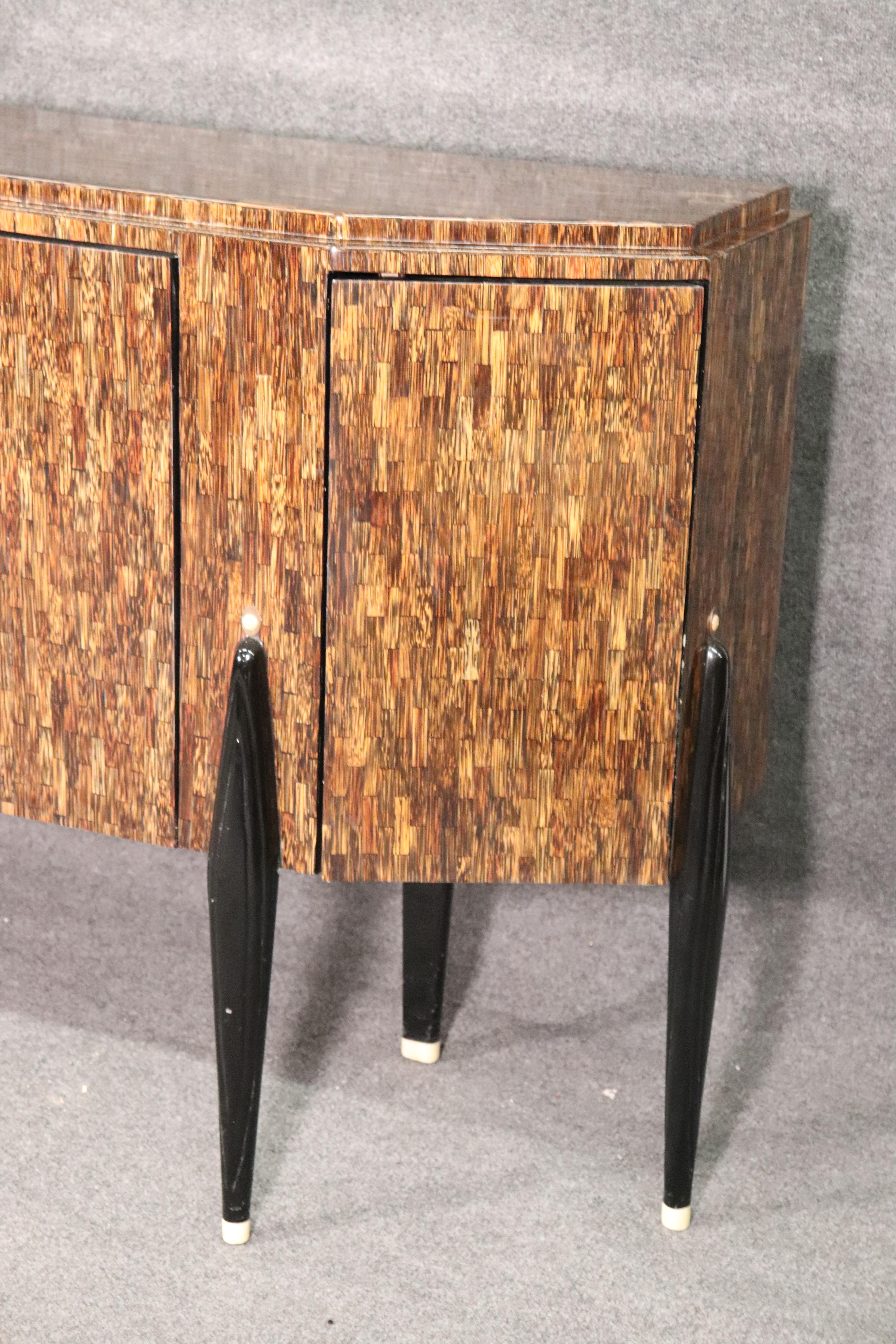 Contemporary Italian Faux Tasselated Rosewood Mid-Century Modern Style Sideboard Buffet