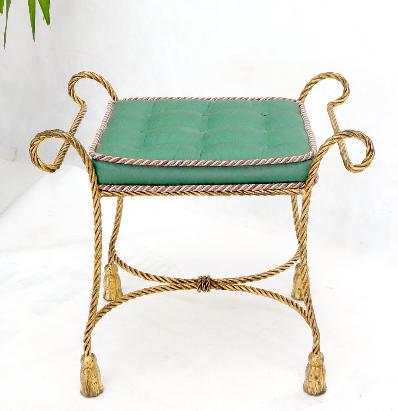 Mid-Century Modern Italian Faux Twisted Rope Gold Gilt Metal Bench For Sale