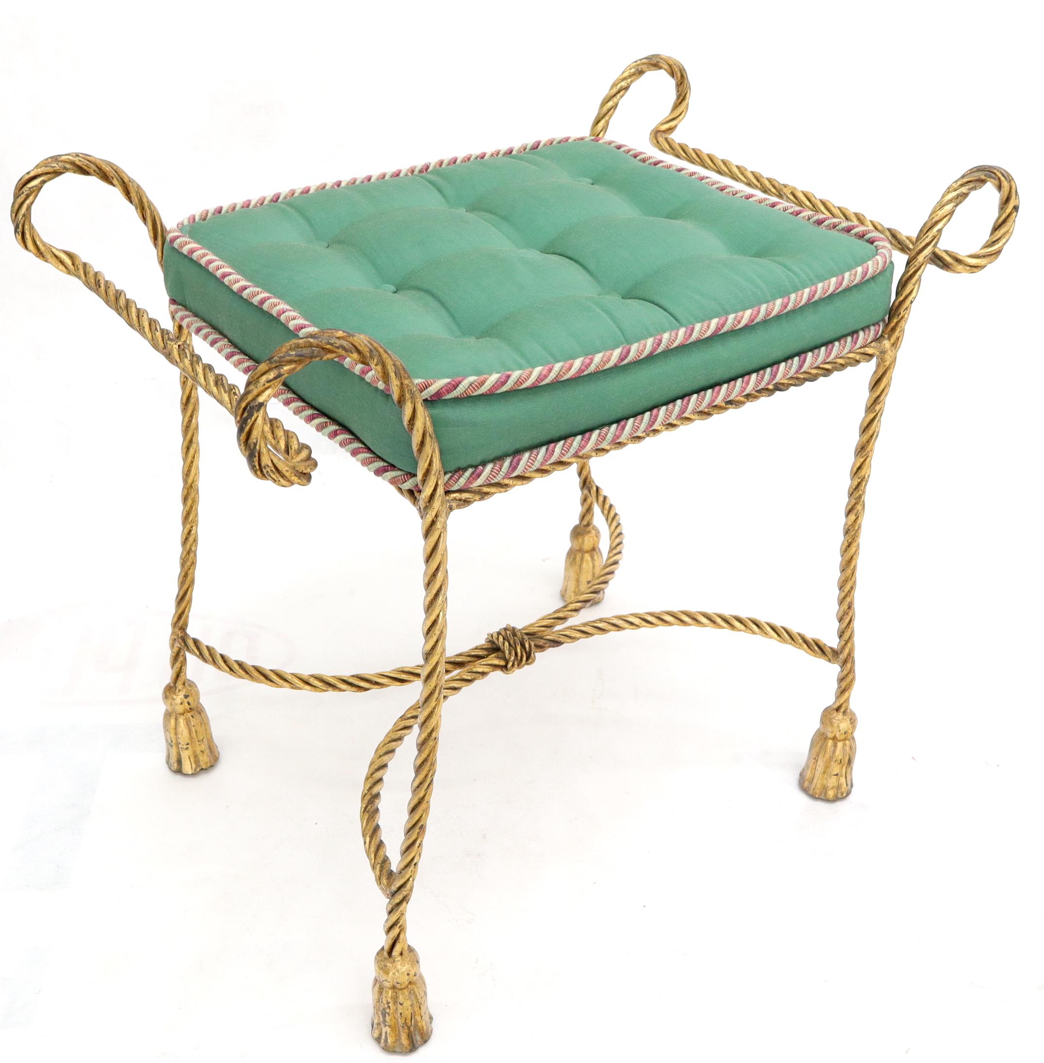 Italian Faux Twisted Rope Gold Gilt Metal Bench In Good Condition For Sale In Rockaway, NJ