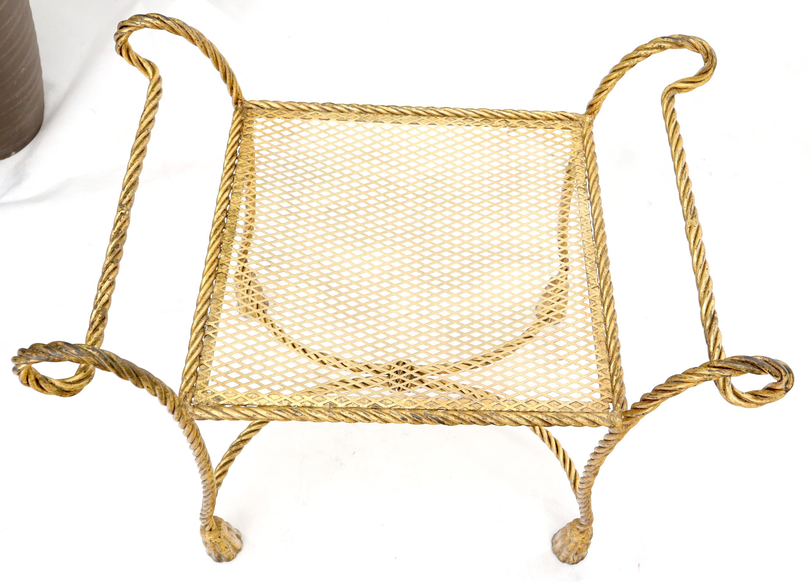 Italian Faux Twisted Rope Gold Gilt Metal Bench For Sale 1