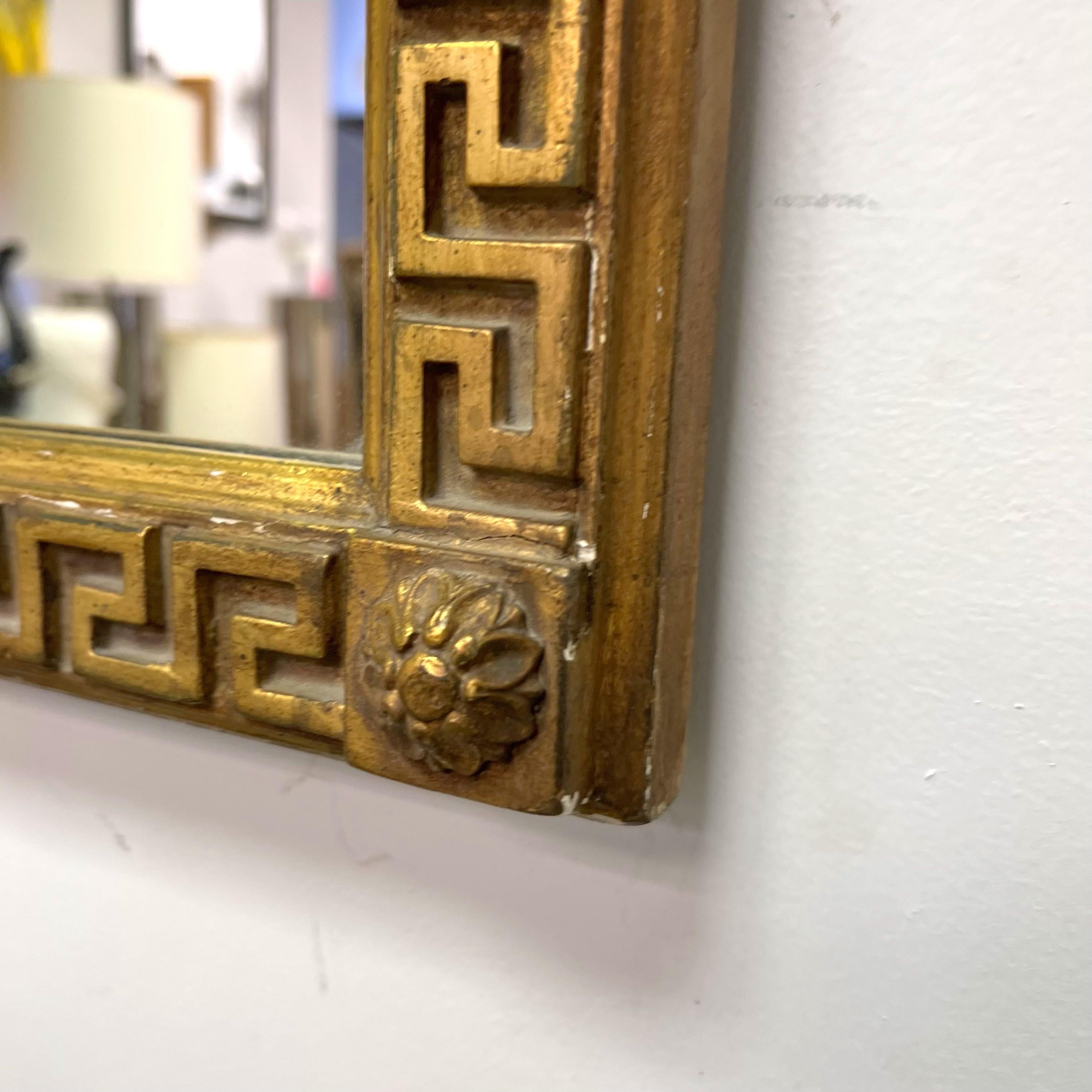 Italian Federal Style Greek Key Giltwood Borghese Wall Mirror In Good Condition In Charleston, SC