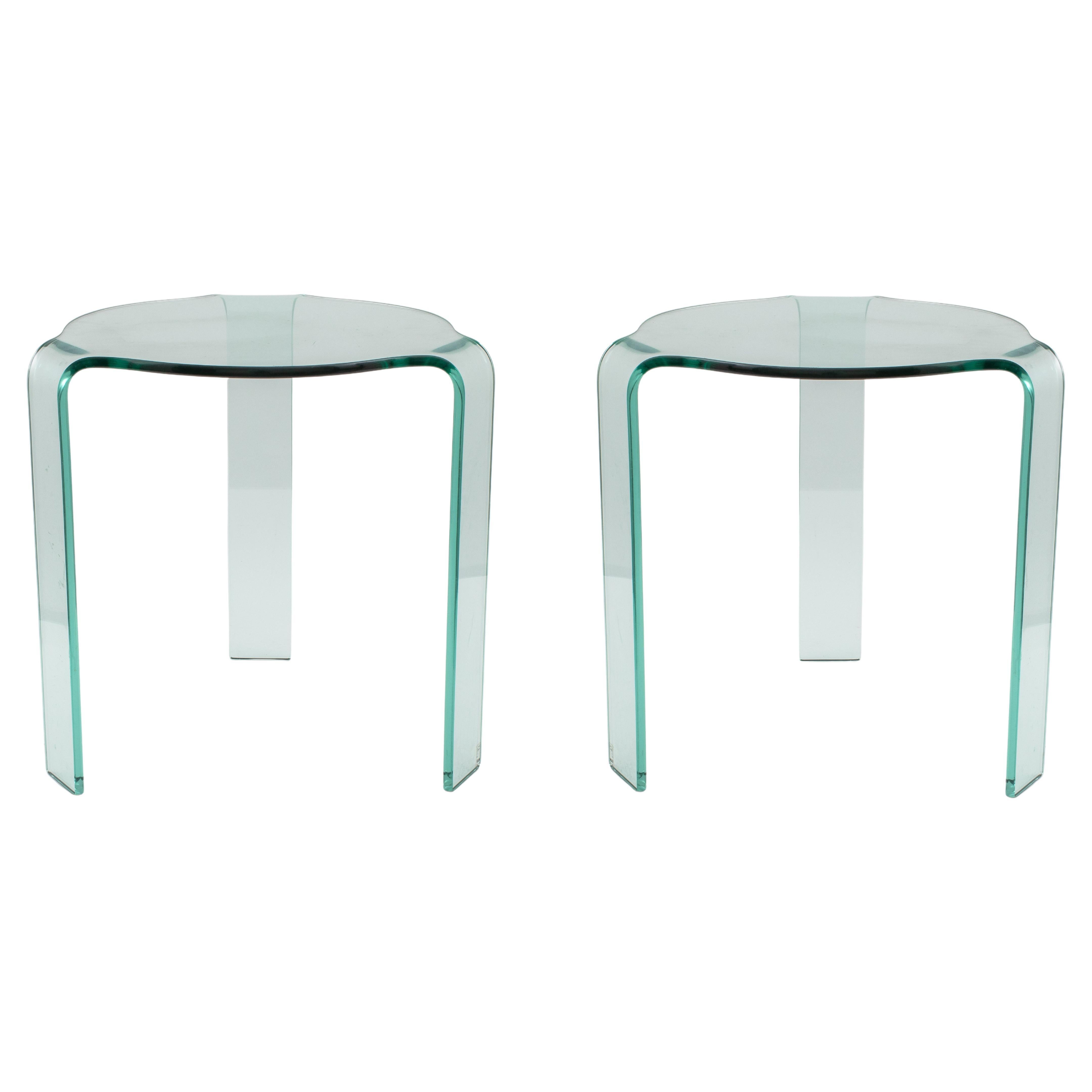 Italian Fiam Modern Glass Side Tables, Pair