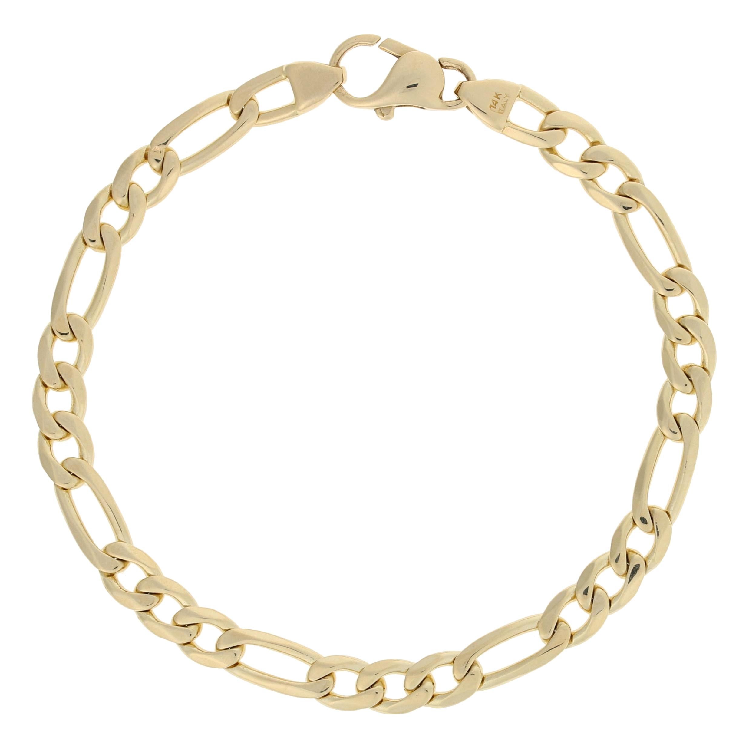 Italian Anchor Chain Bracelet, 14 Karat Yellow Gold Men's Lobster Claw