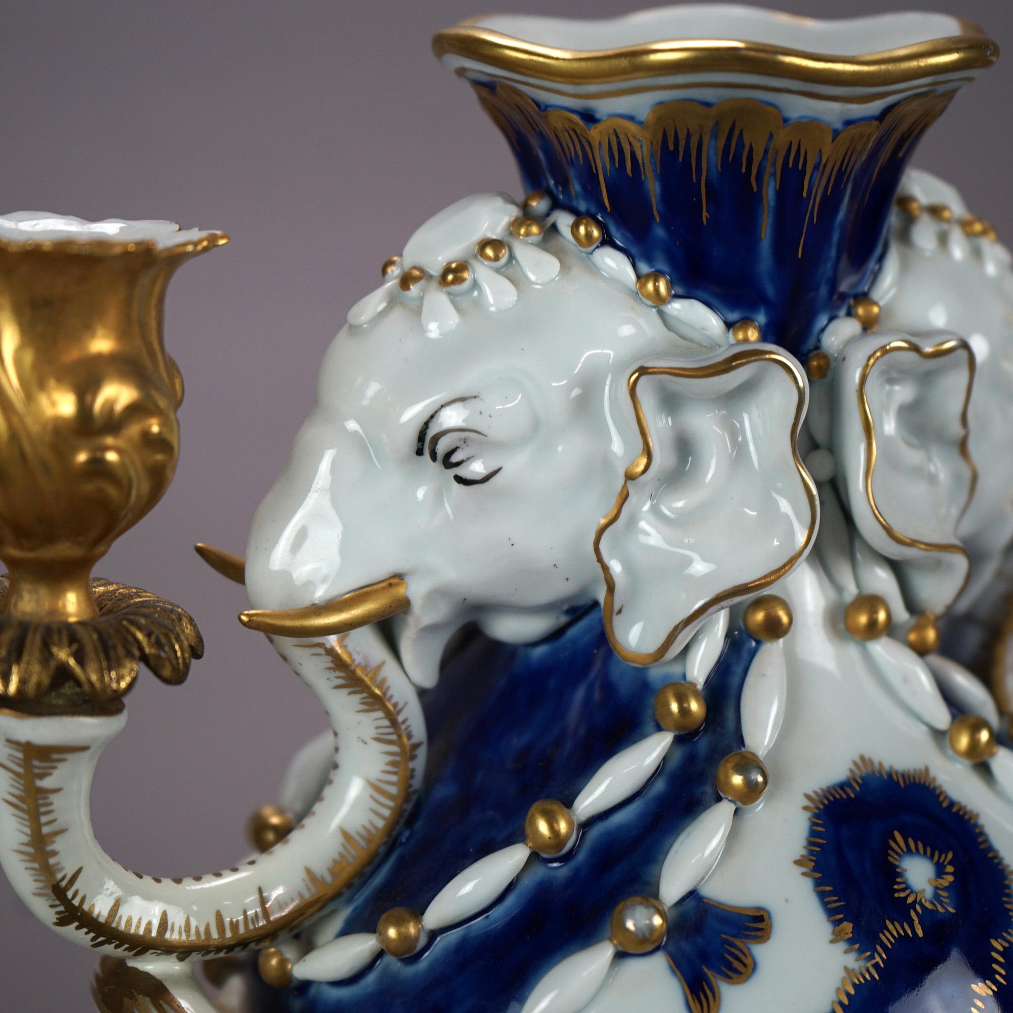 Italian Figural Porcelain Candelabra Urns with Elephants for Bonwit Teller 20thC For Sale 1