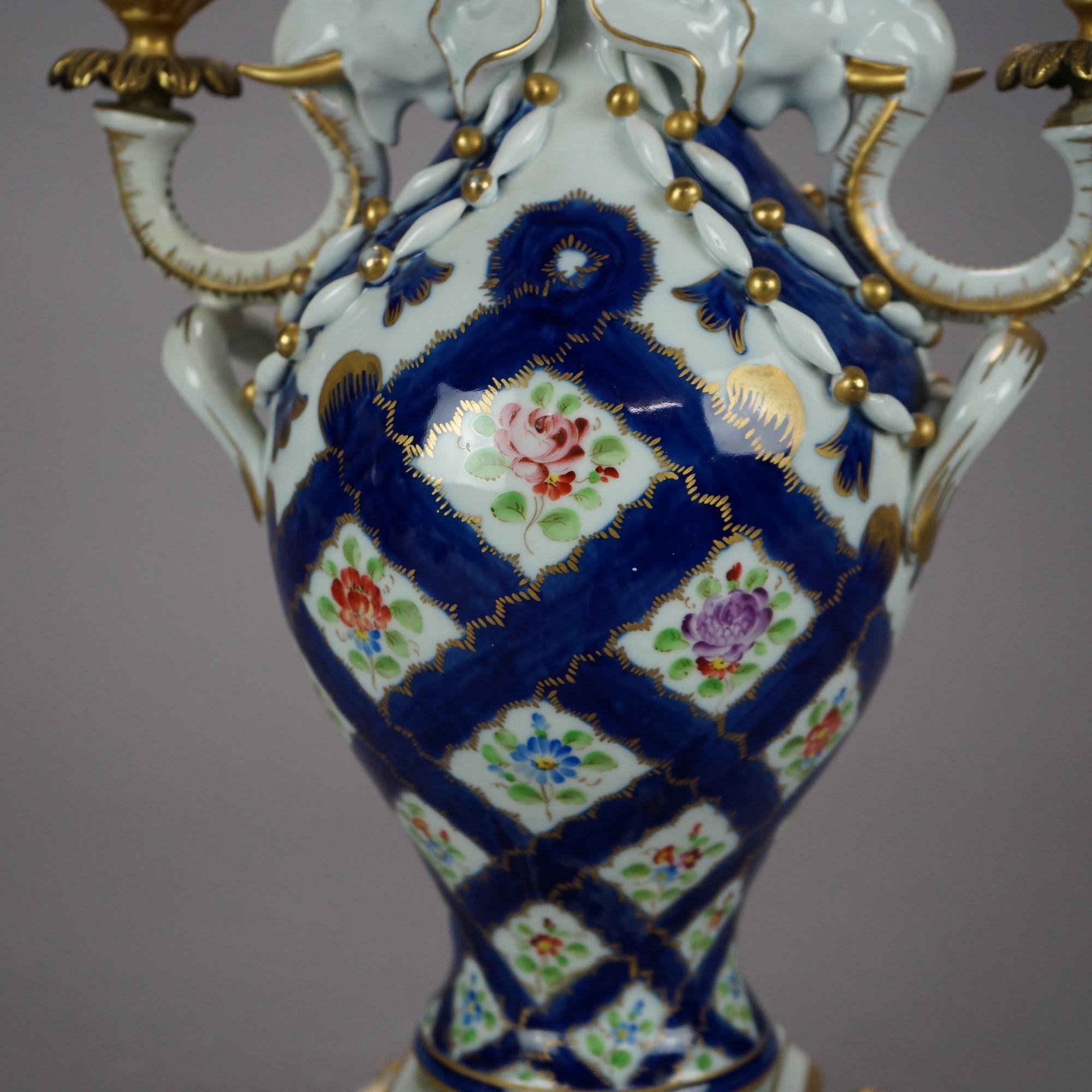 Italian Figural Porcelain Candelabra Urns with Elephants for Bonwit Teller 20thC For Sale 2