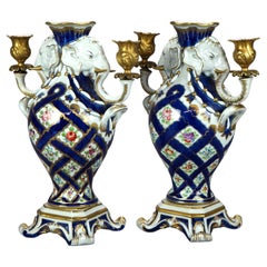 Vintage Italian Figural Porcelain Candelabra Urns with Elephants for Bonwit Teller 20thC