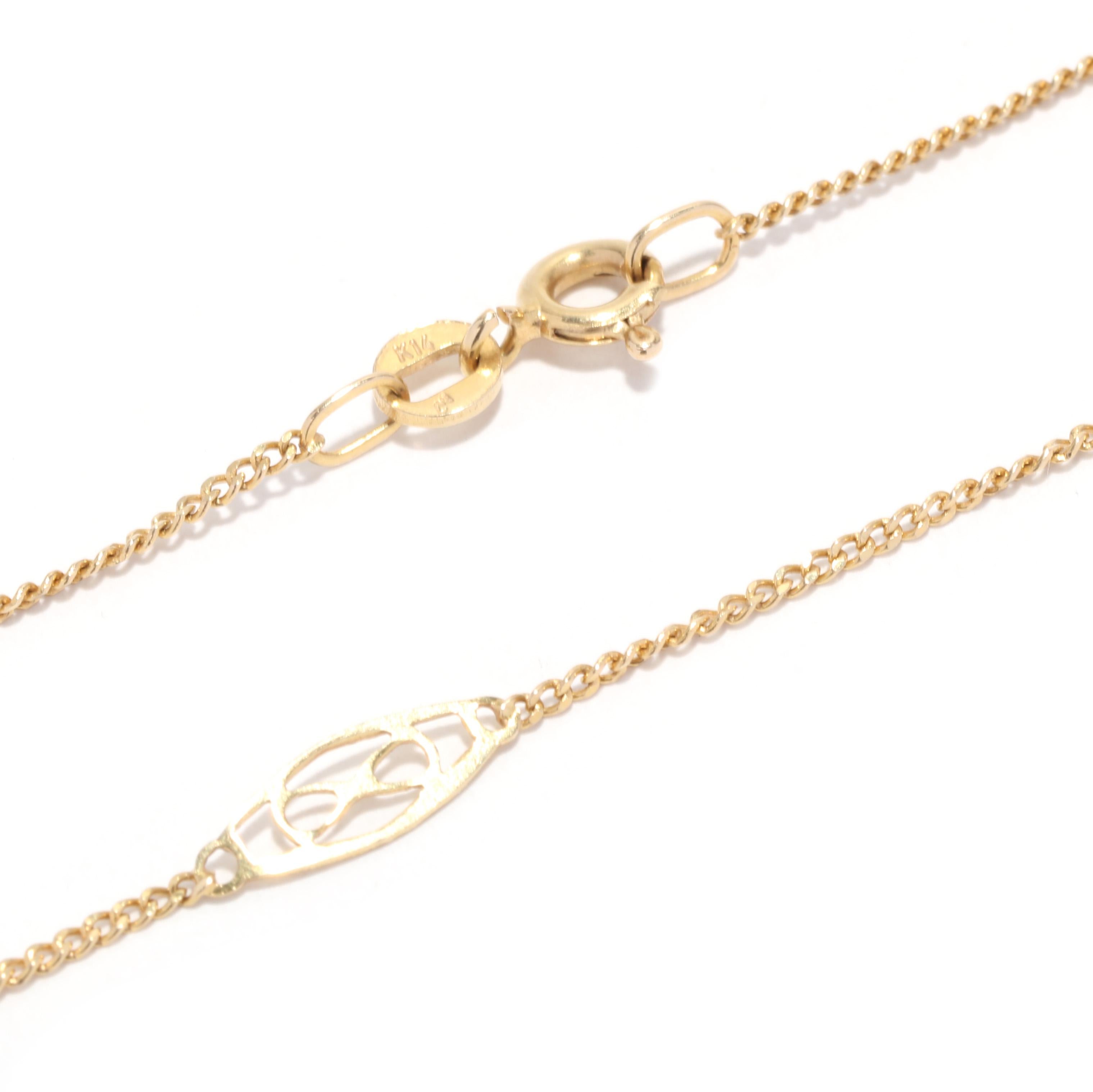 Italian Filigree Navette Link Chain Necklace, 14K Yellow Gold In Good Condition In McLeansville, NC