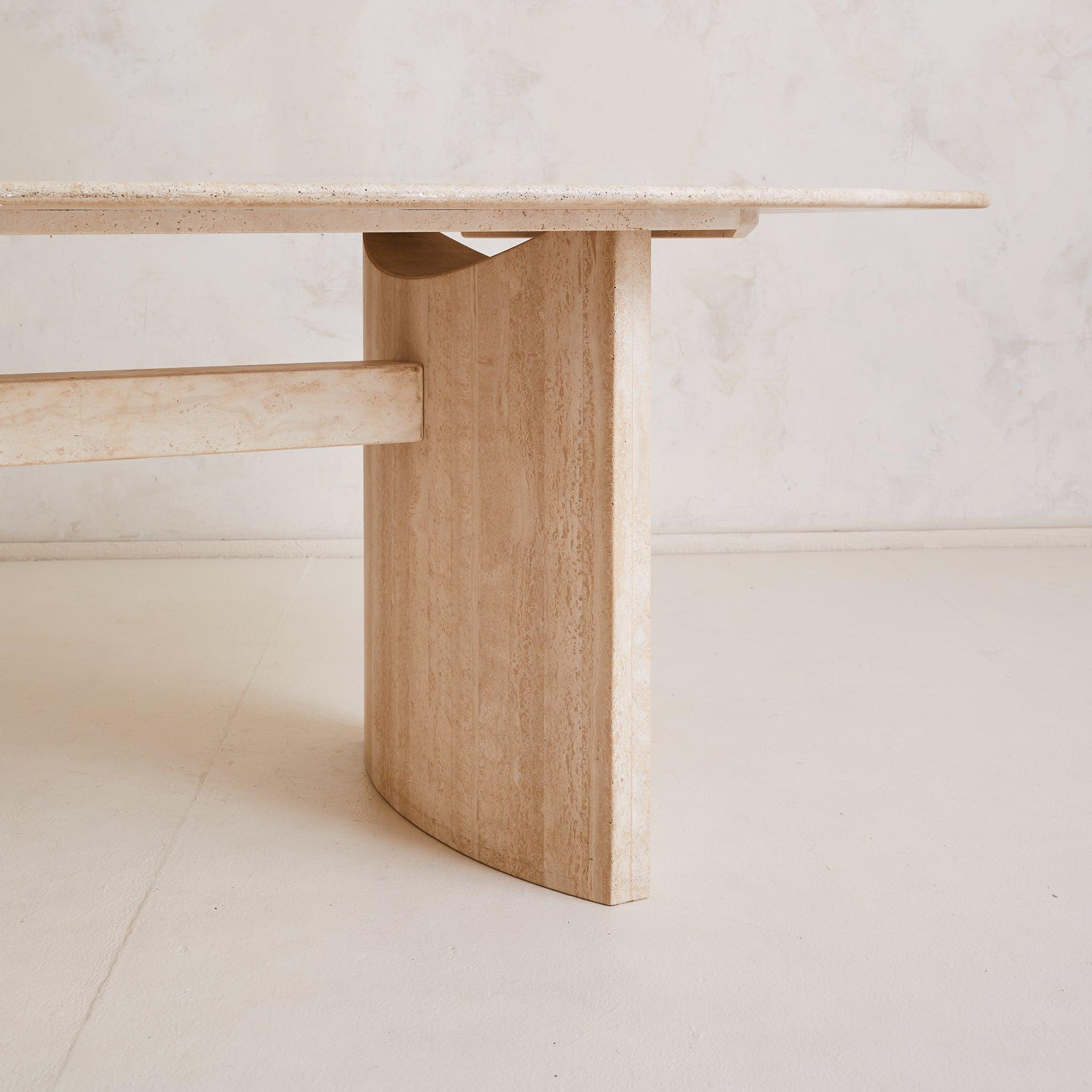 Late 20th Century Italian Filled Travertine Oval Dining Table, 1970s For Sale