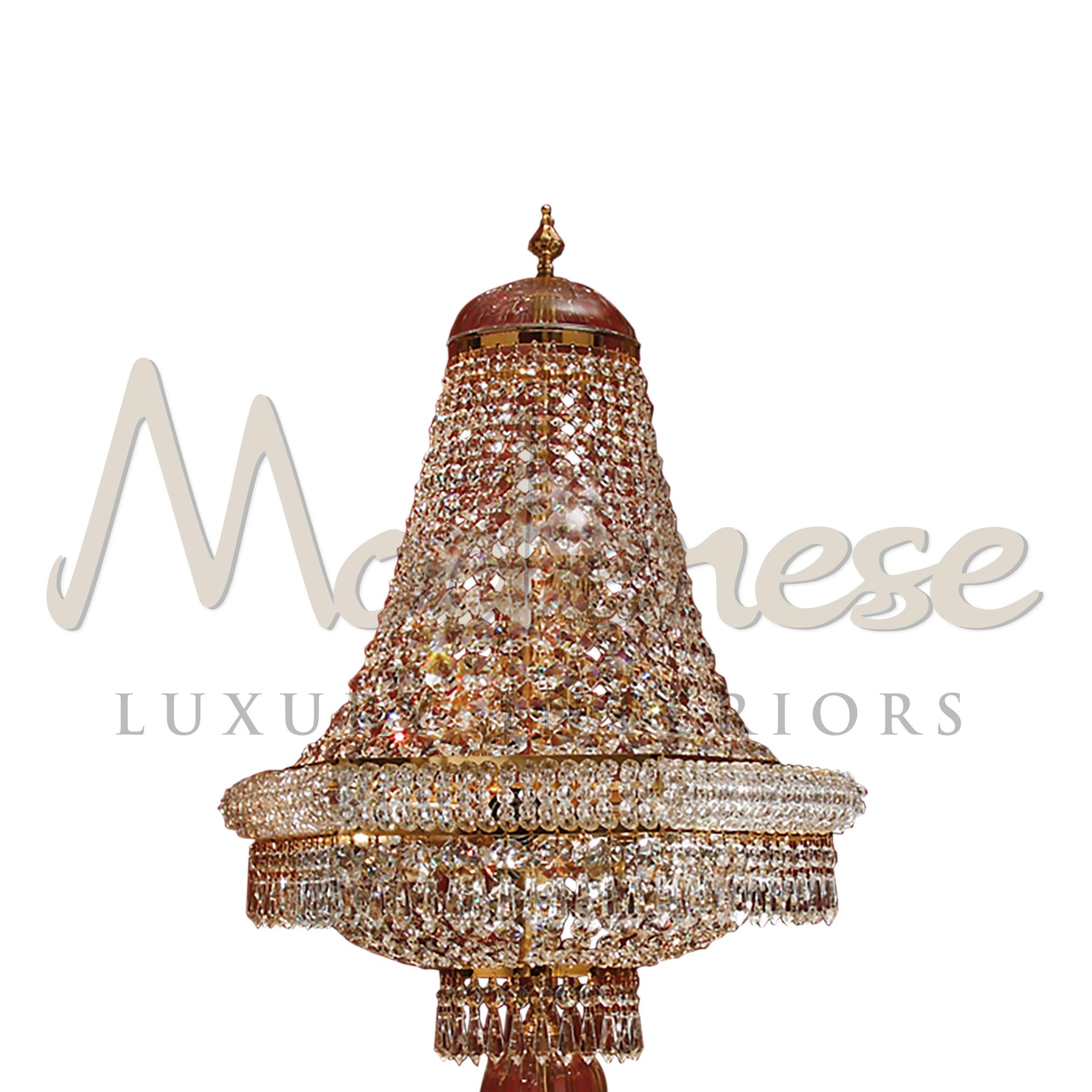 We are confident you will find the perfect table lamp for your mansion with this 9 lights table lamp by Modenese Luxury Interiors finished in 24kt gold plated and Scholer crystal. This model requires 9 single E14 screw fit light bulbs (60Watt max).