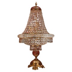 Italian Fine 24kt Gold Plated Finish 9-Lights Table Lamp & Transparent Crystal