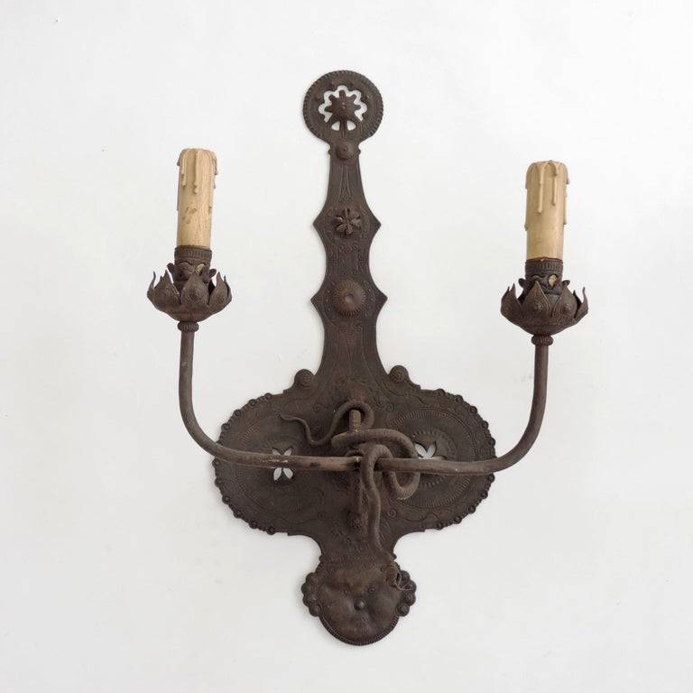 Italian Finely Engraved Art Deco Wrought Iron Appliques, 1920s For Sale