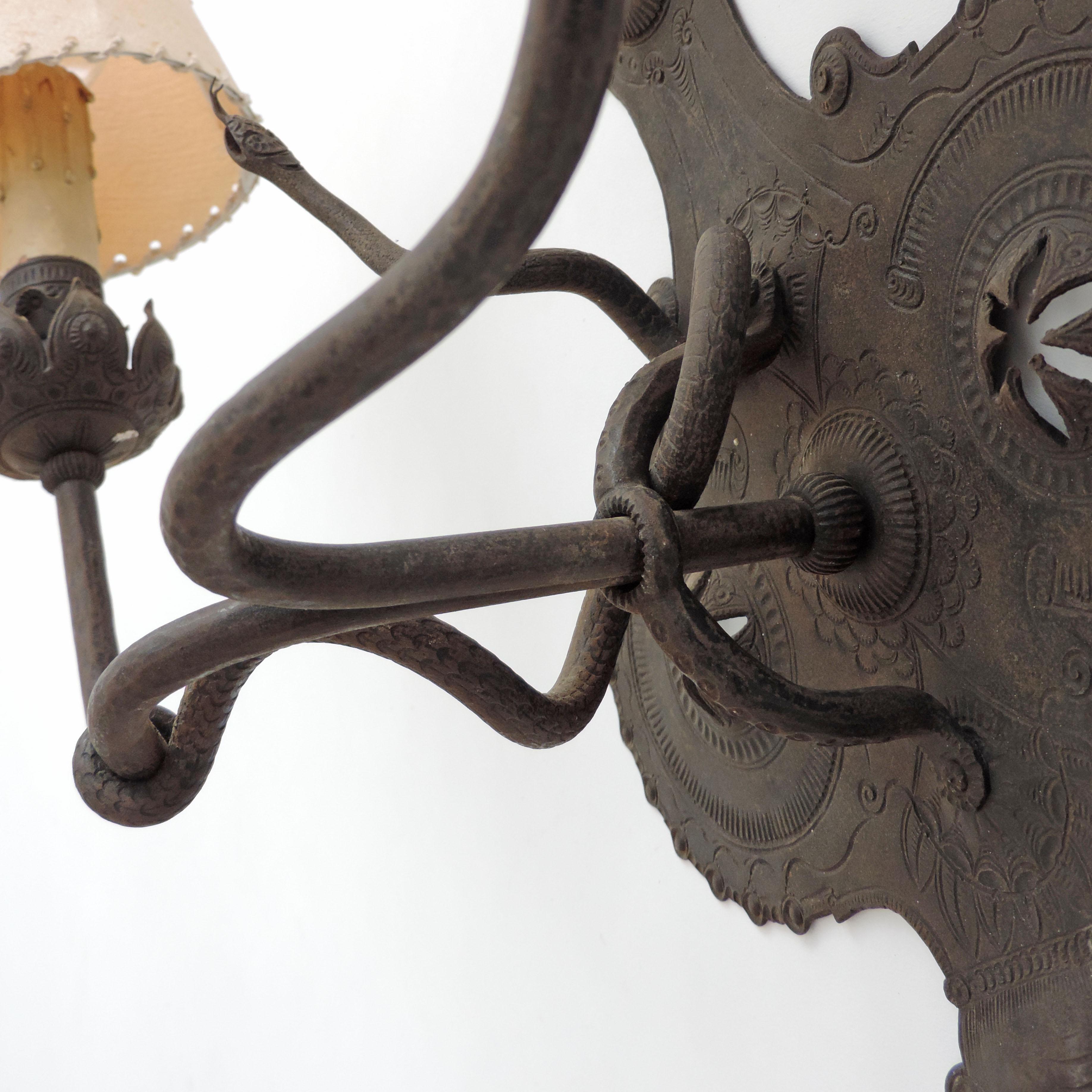 Italian Finely Engraved Art Deco Wrought Iron Appliques, 1920s In Good Condition For Sale In Milan, IT