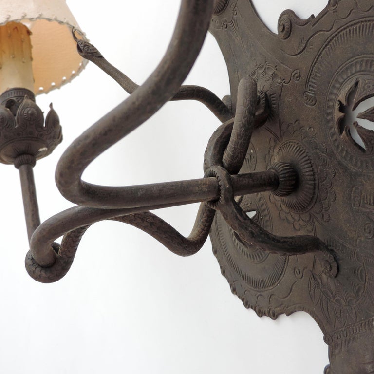 Italian Finely Engraved Art Deco Wrought Iron Appliques, 1920s For Sale