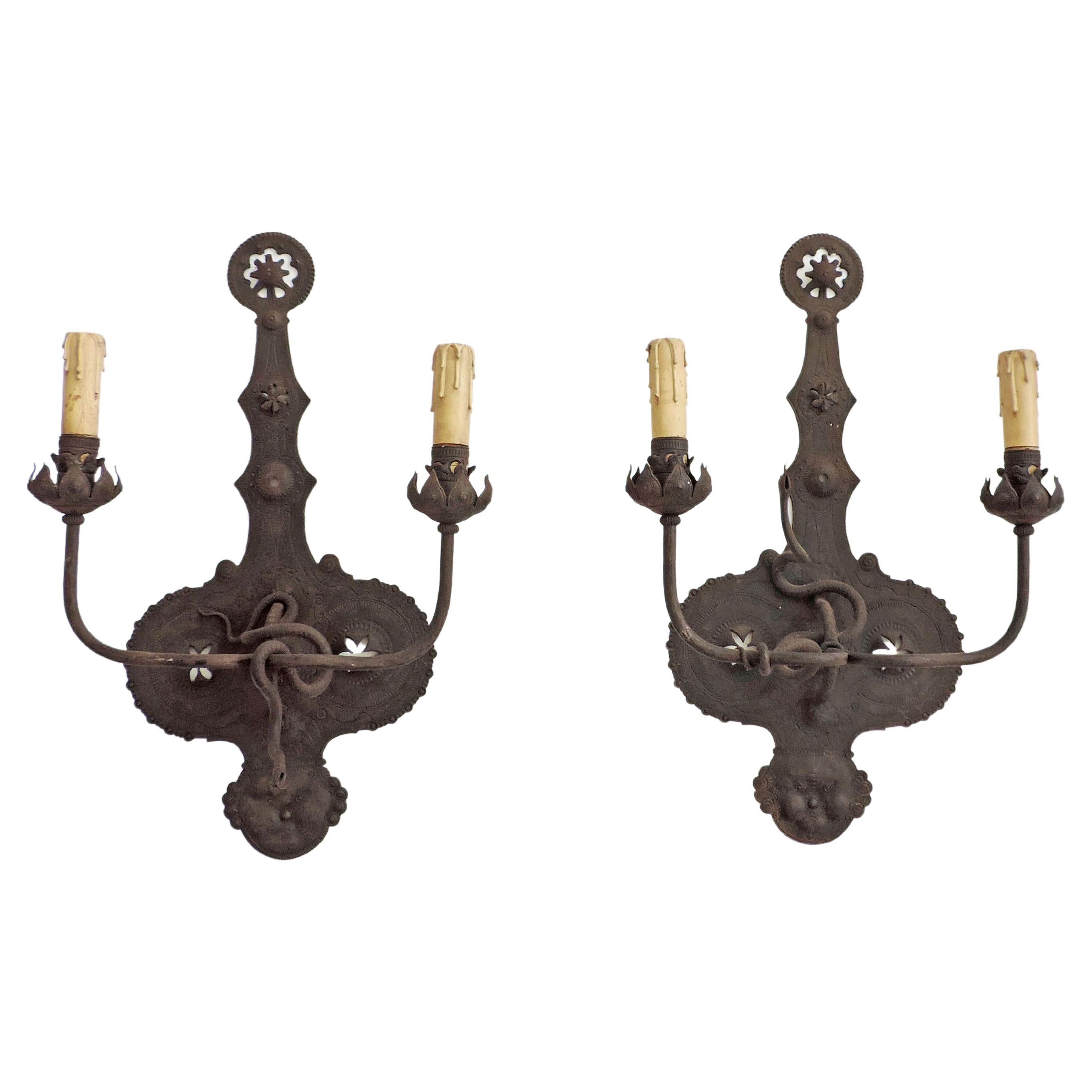 Italian Finely Engraved Art Deco Wrought Iron Appliques, 1920s For Sale