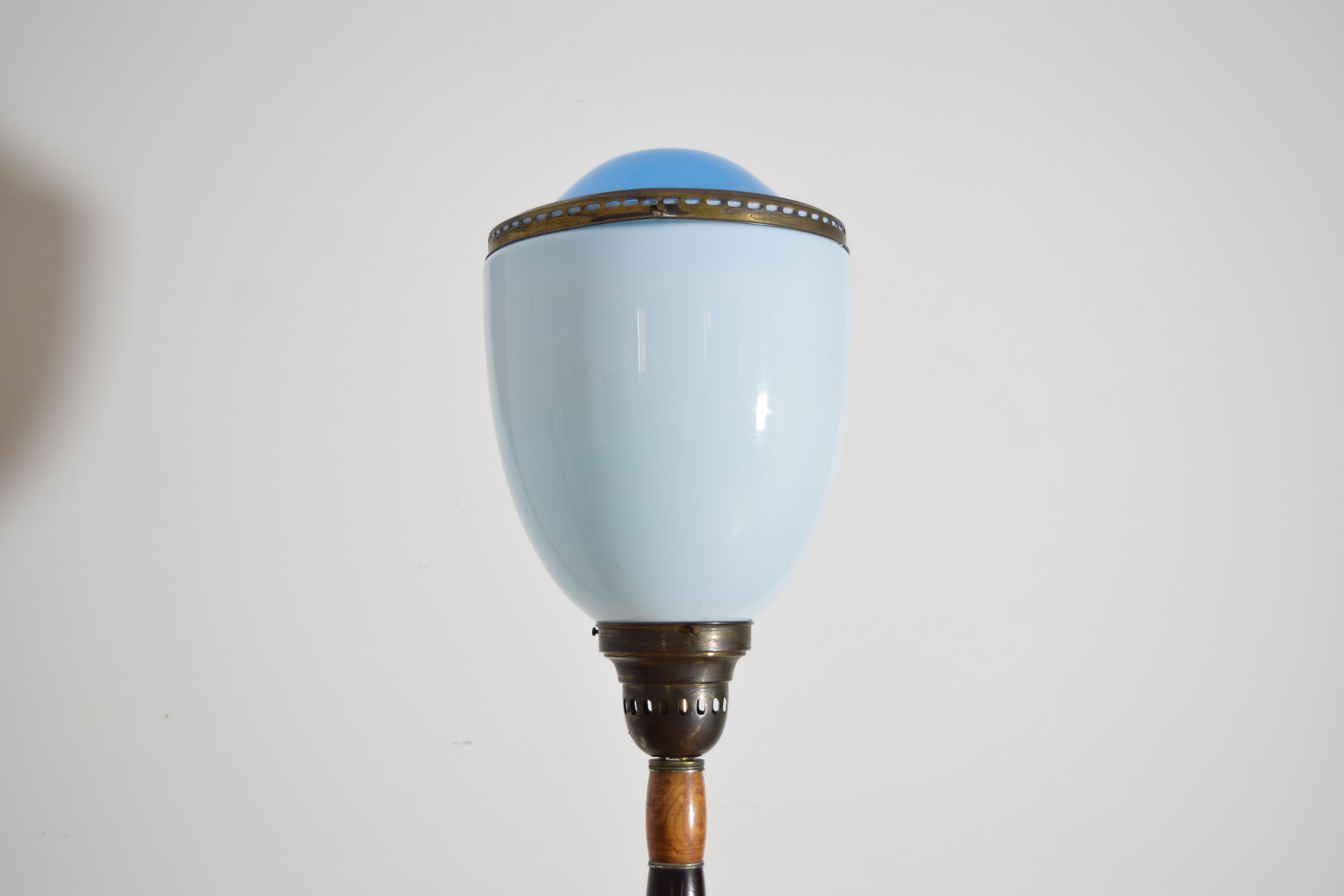 Italian Fir Wood, Patinated Brass, and Blown Glass Floor Lamp, ca. 1930's In Good Condition For Sale In Atlanta, GA