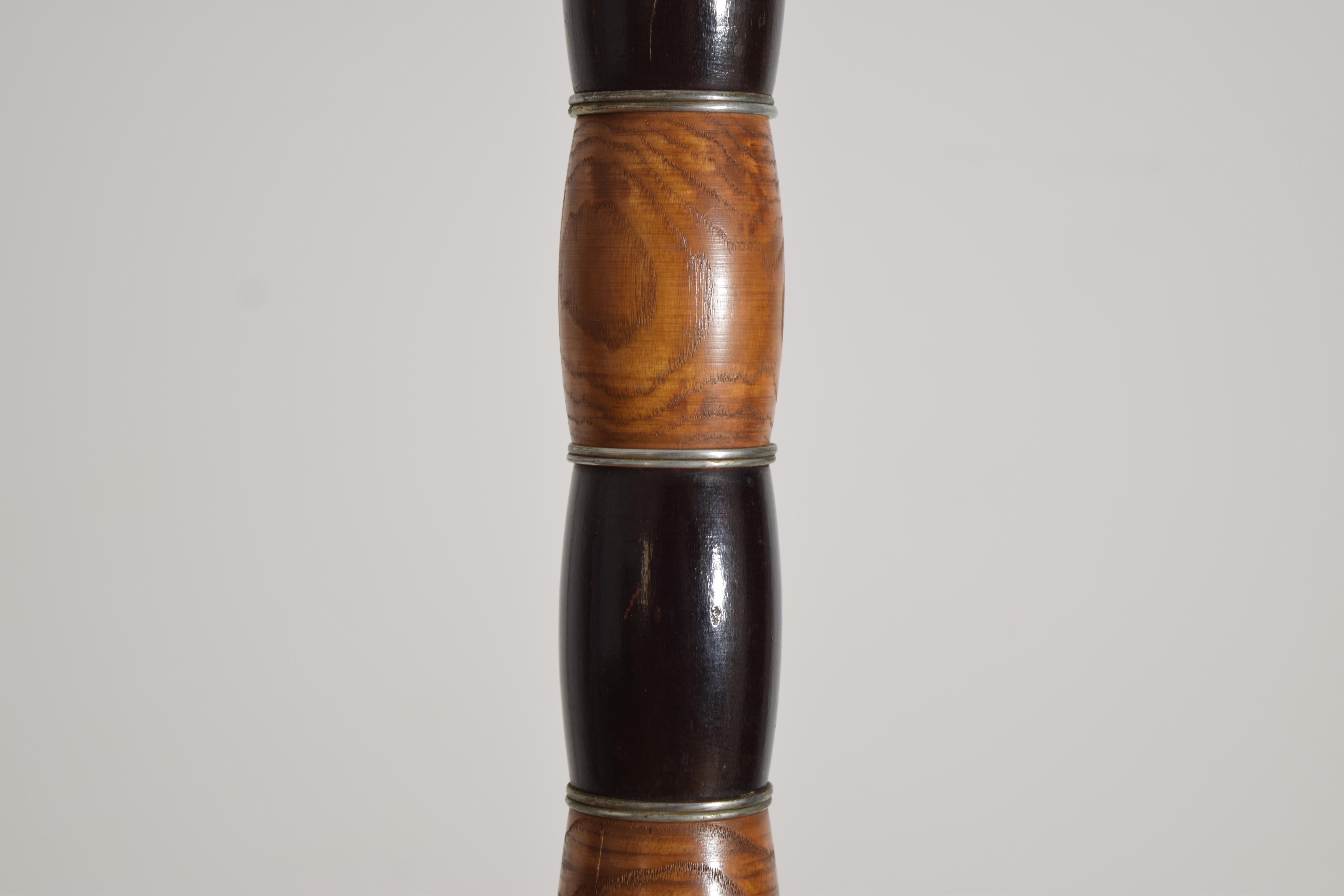 Italian Fir Wood, Patinated Brass, and Blown Glass Floor Lamp, ca. 1930's For Sale 2