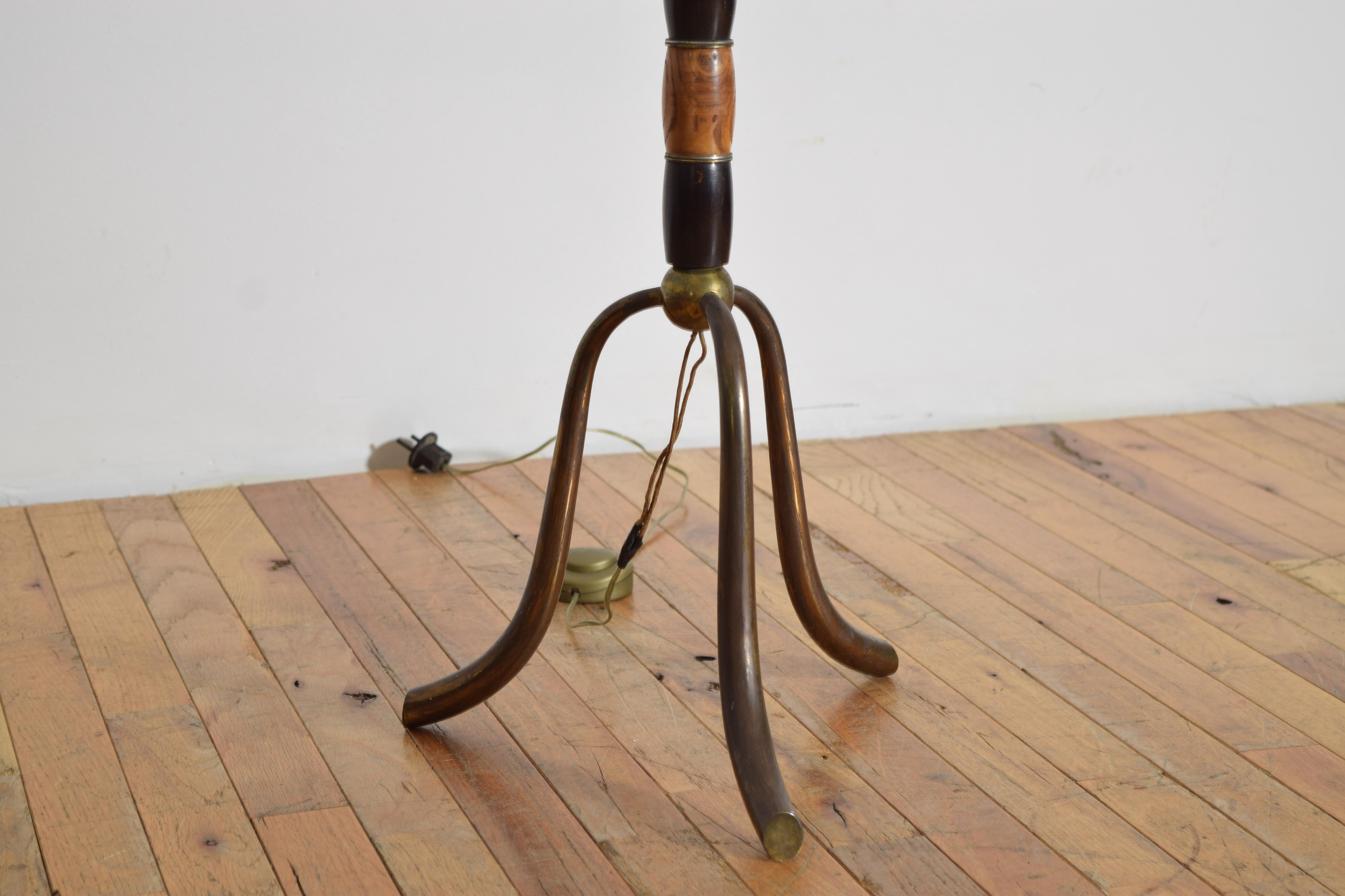 Italian Fir Wood, Patinated Brass, and Blown Glass Floor Lamp, ca. 1930's For Sale 3