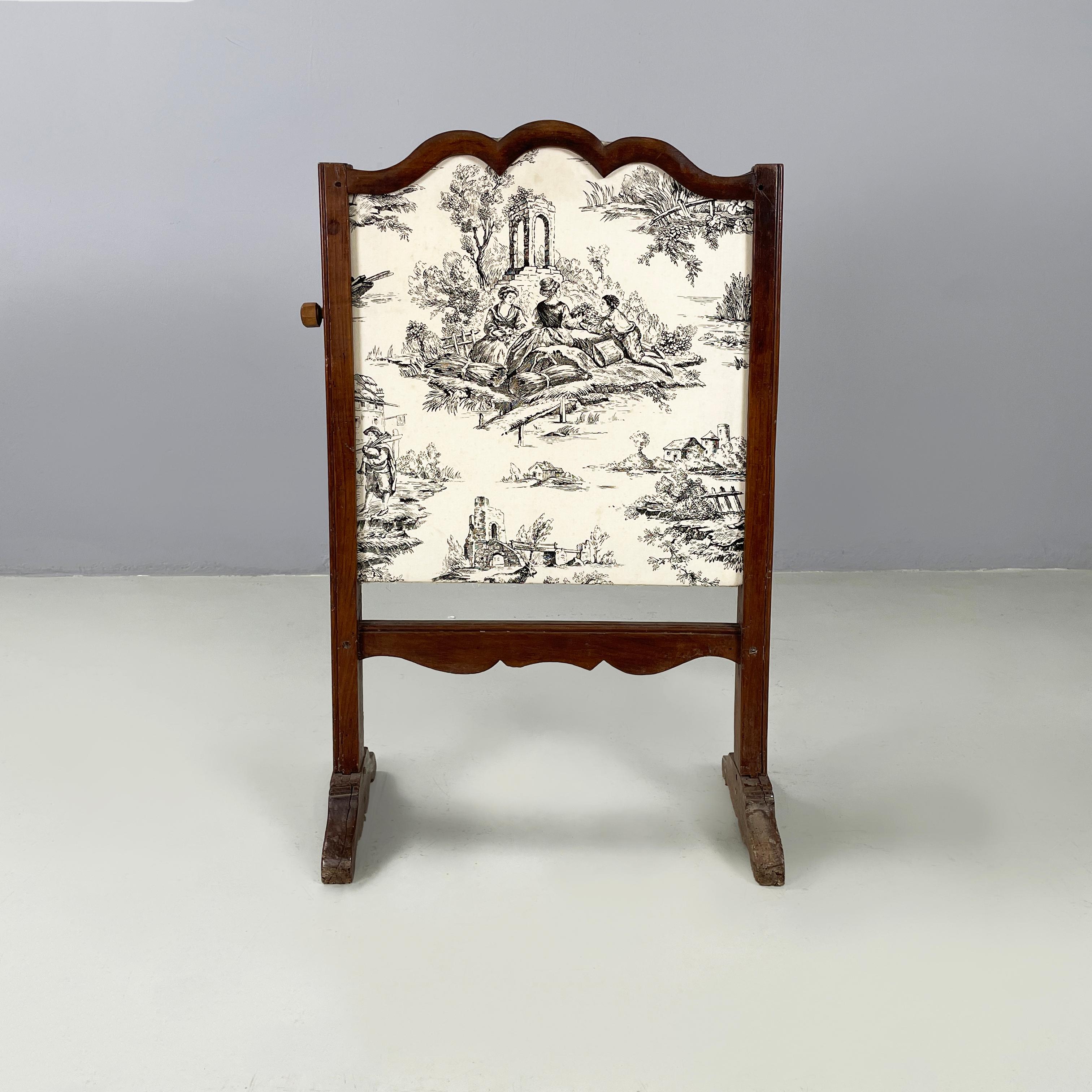 XX secolo Paravento italiano in tessuto e legno in bianco e nero, inizio 1900 in vendita