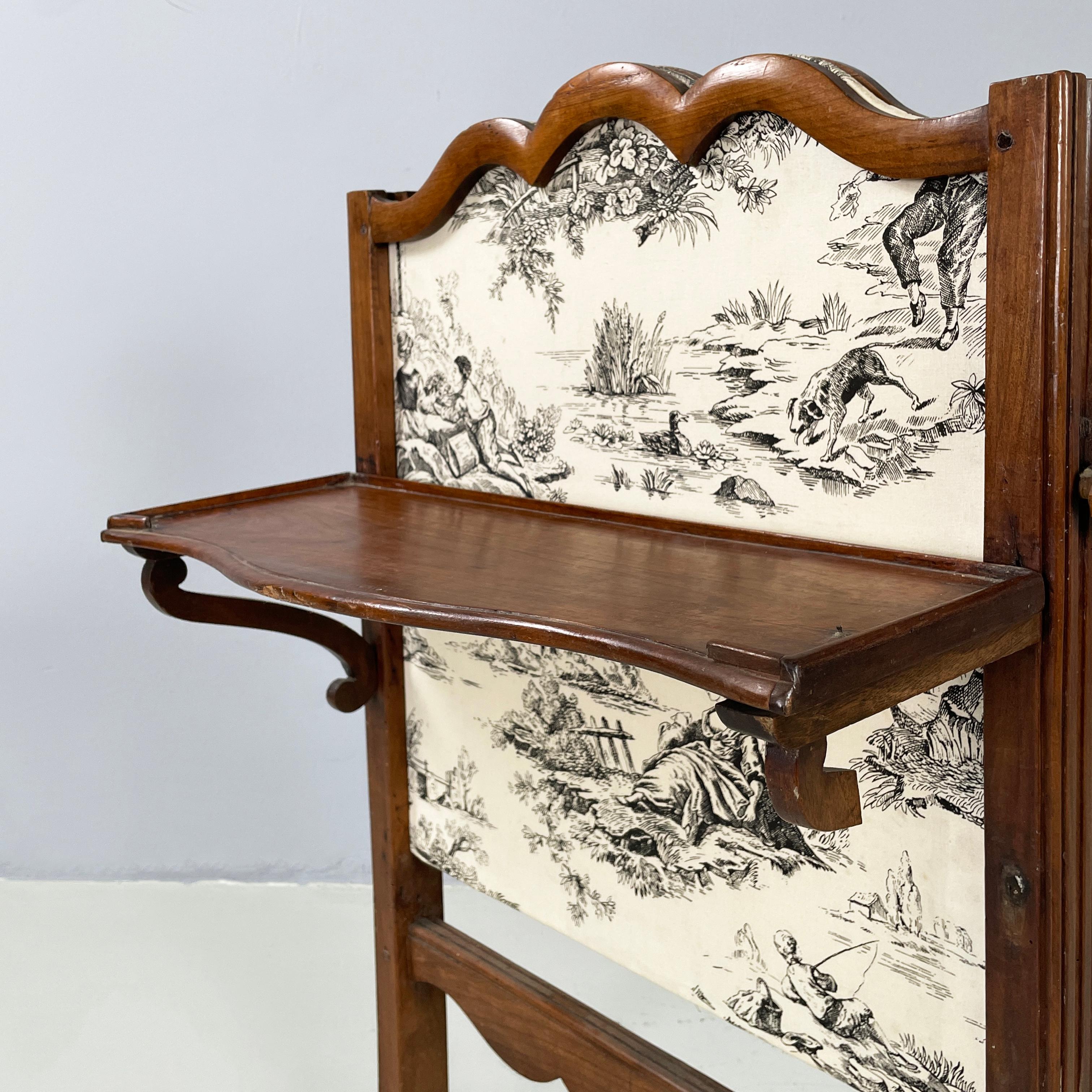 Paravento italiano in tessuto e legno in bianco e nero, inizio 1900 in vendita 1