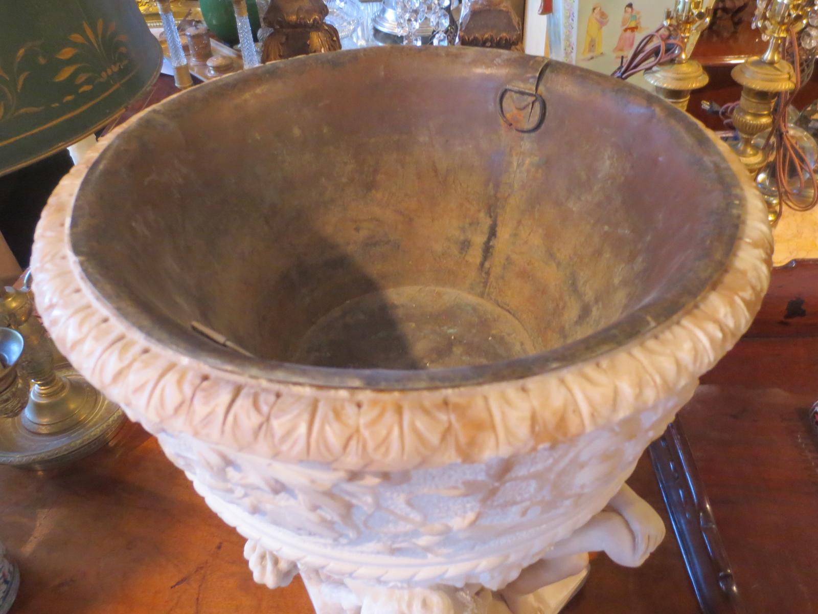 19th Century Italian Firenze Carved Marble Urn by Ferdinando Andreini, Signed circa 1843-1922 For Sale