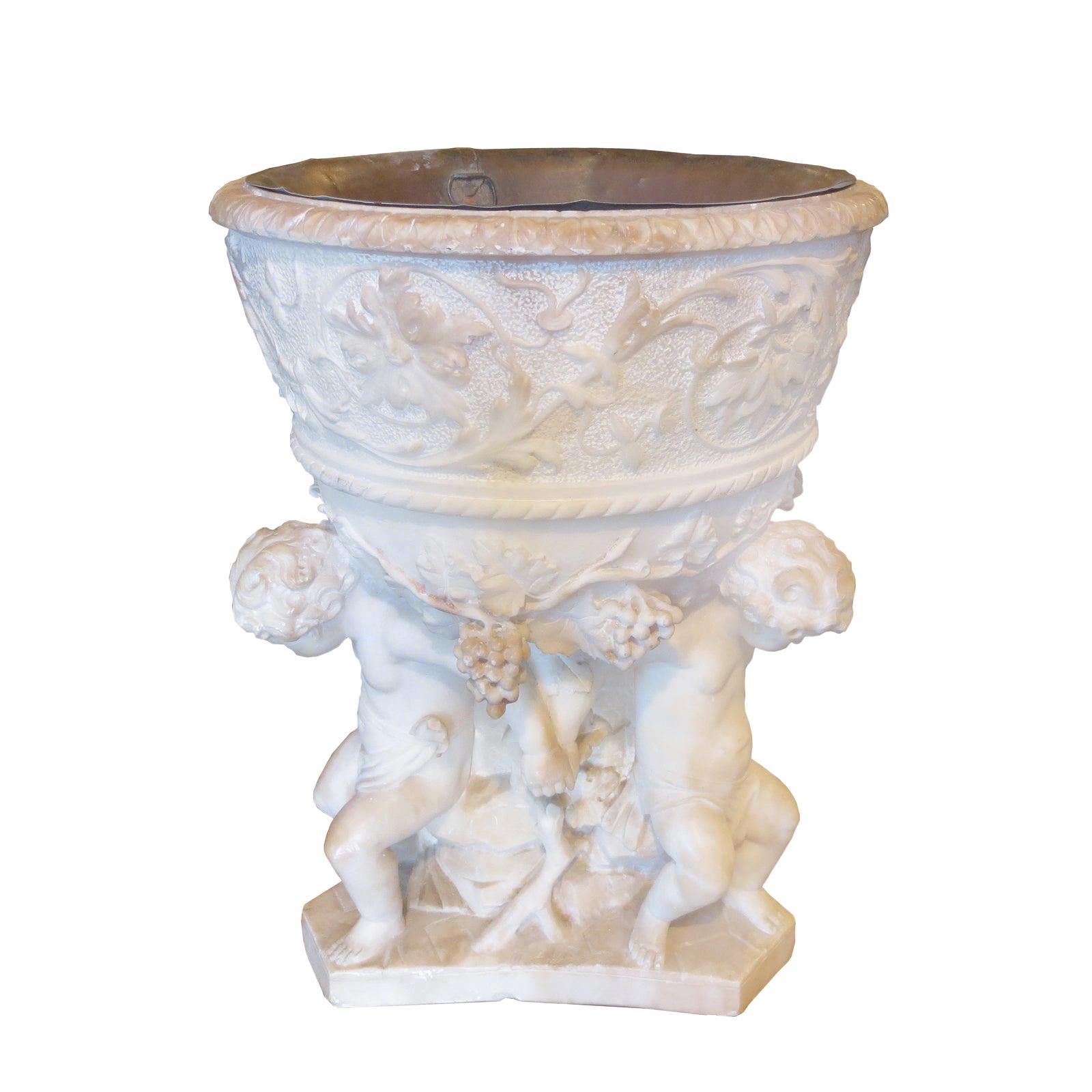 Italian Firenze Carved Marble Urn by Ferdinando Andreini, Signed circa 1843-1922 For Sale