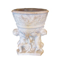 Italian Firenze Carved Marble Urn by Ferdinando Andreini, Signed circa 1843-1922