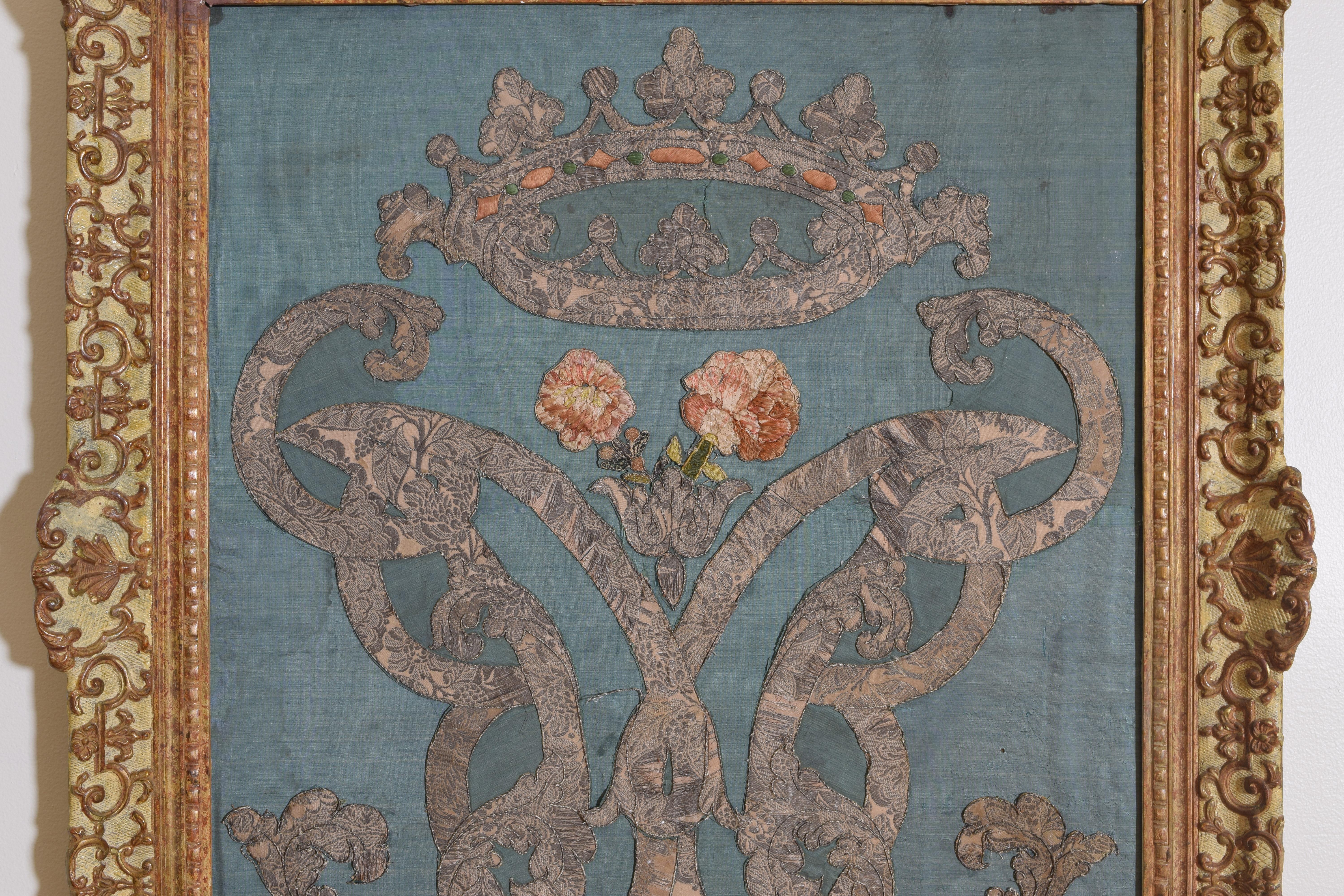 Rococo Italian, Firenze, Framed Silk Embroidery Panel from Villa Montalto, ca. 1750