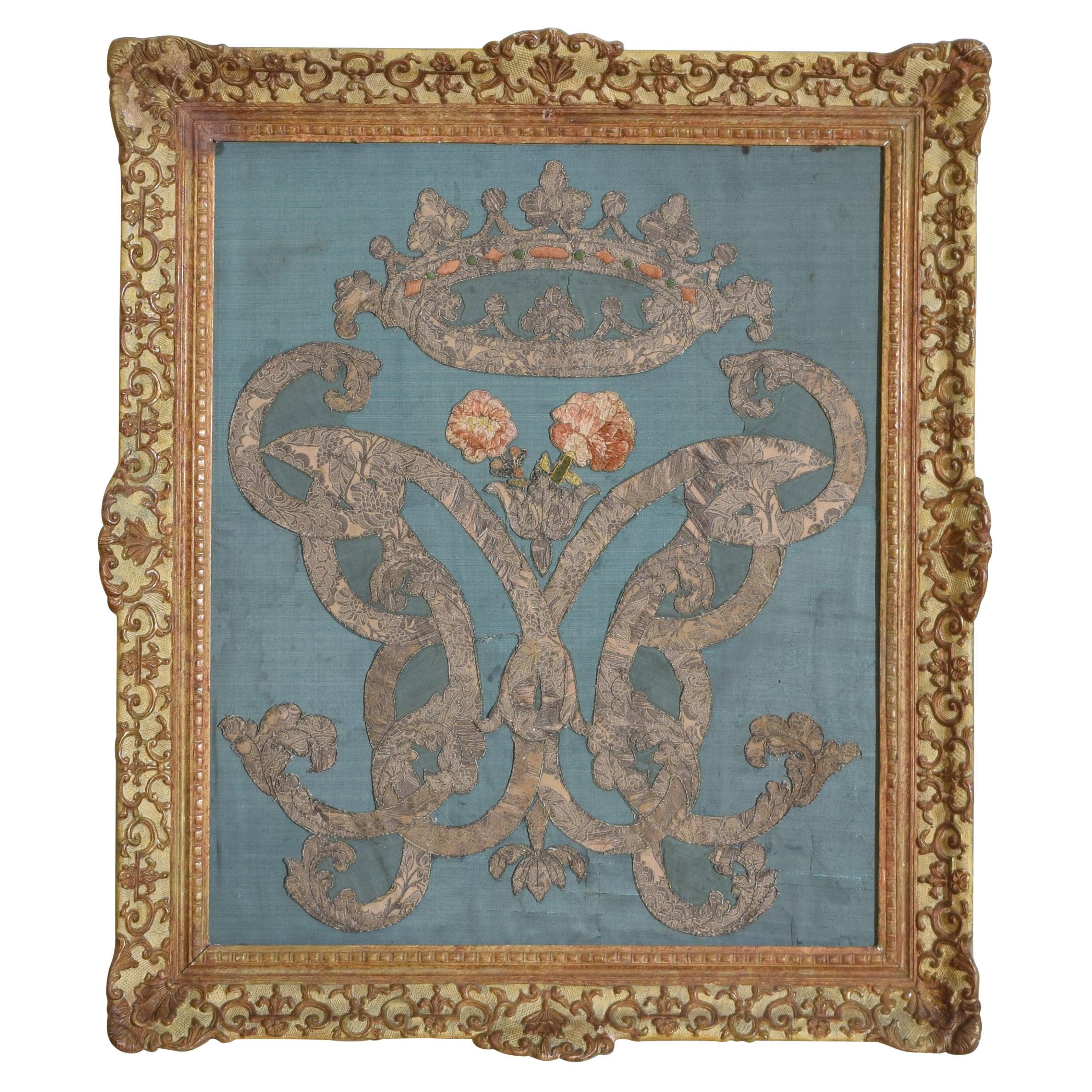 Italian, Firenze, Framed Silk Embroidery Panel from Villa Montalto, ca. 1750